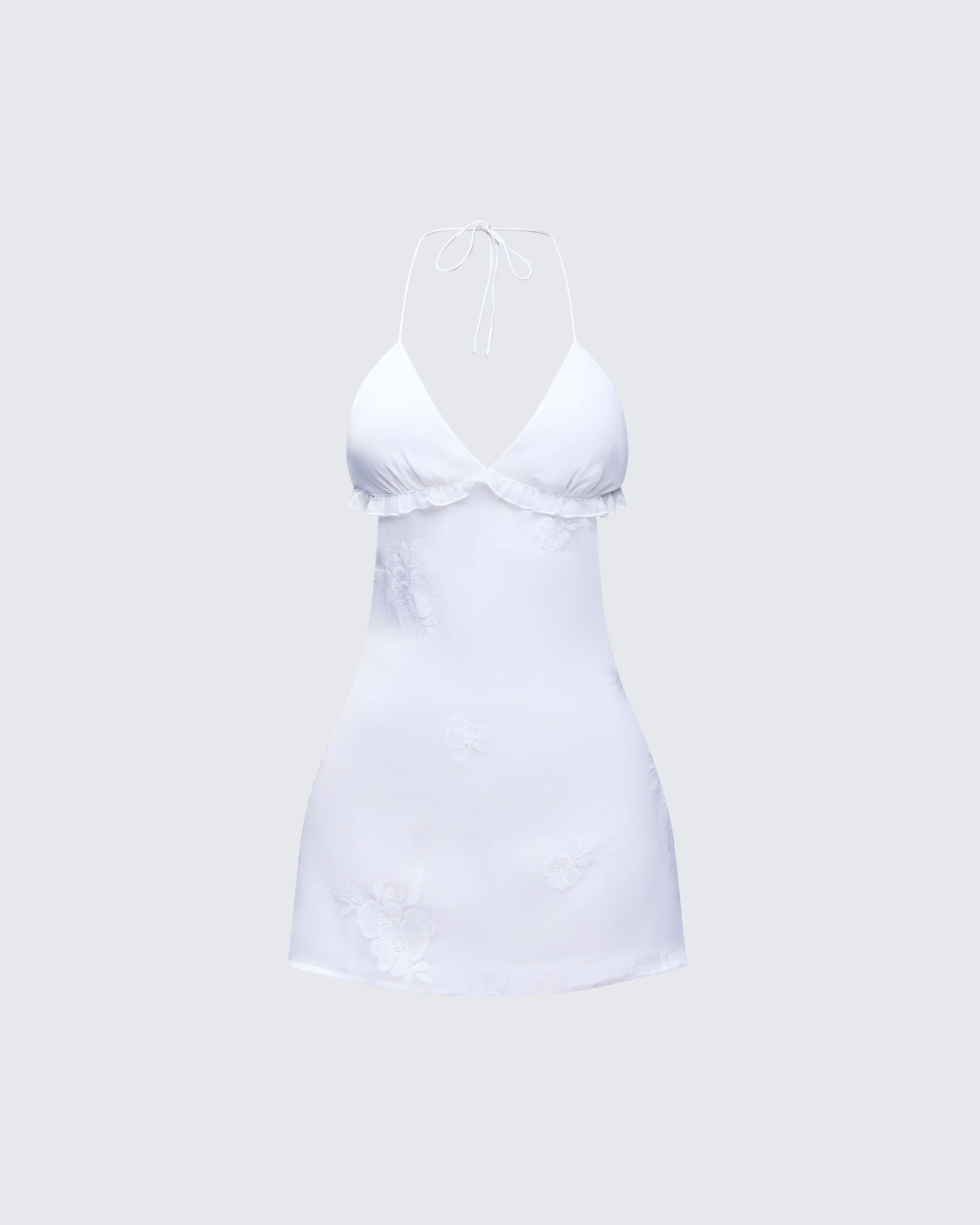 Navi Ivory Embroidered Open Back Mini Dress