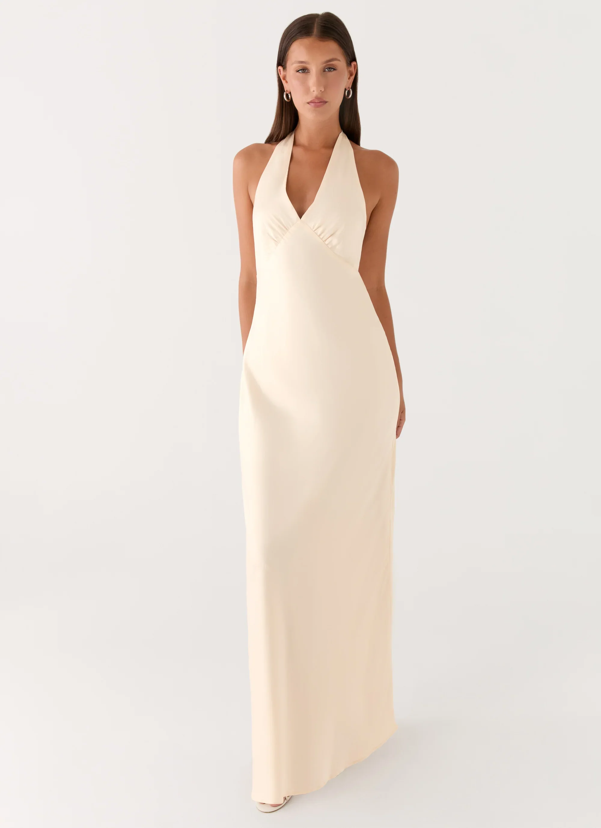 Heavy Hearted Satin Maxi Dress - Pearl - luluinthesky