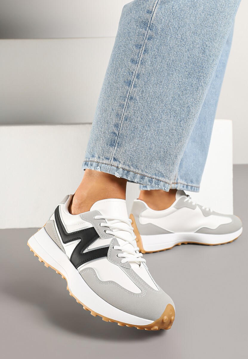 Szare Sneakersy z Przeszyciami i Ozdobnym Bieżnikiem Weonessa