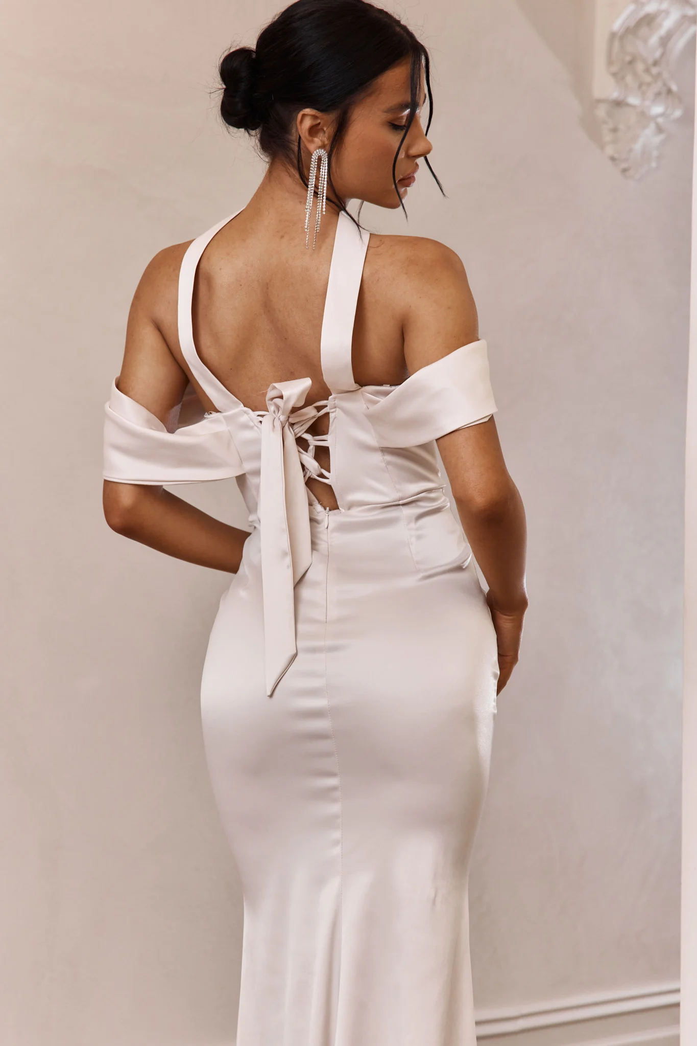 Eclipse Draped Sleeve Midi Dress Beige