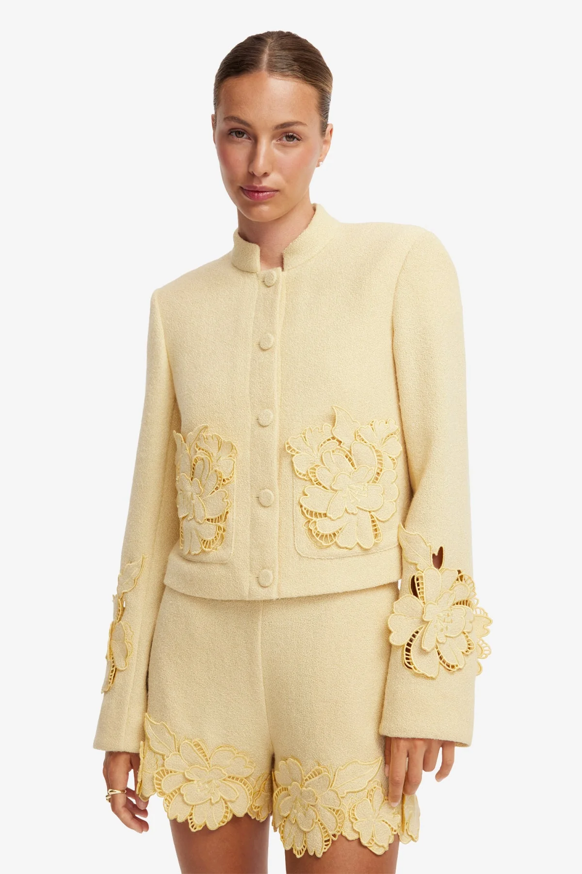 Blythe Appliqué Tweed Jacket - Dusty Yellow