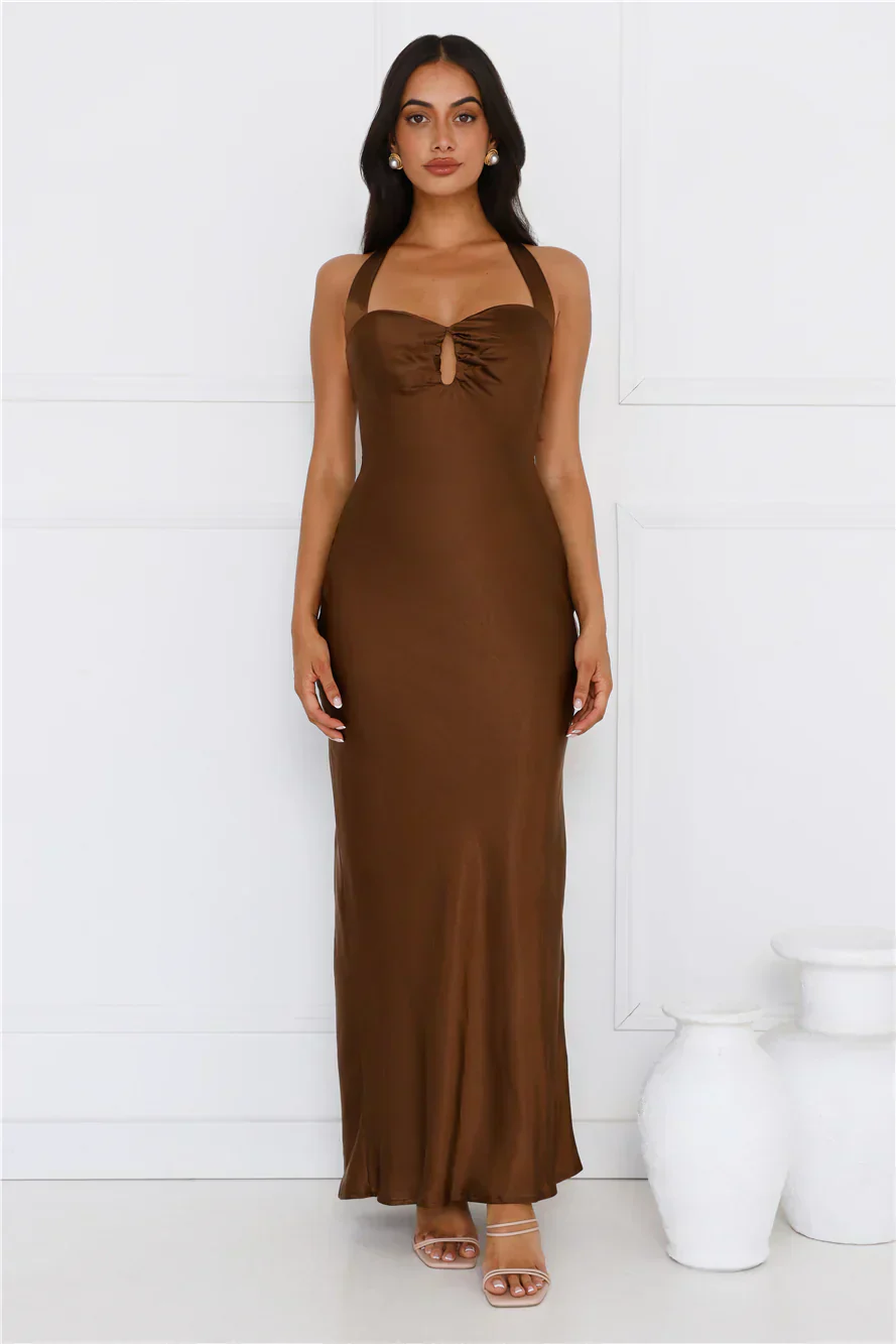Ambiance Of The Night Halter Satin Maxi Dress