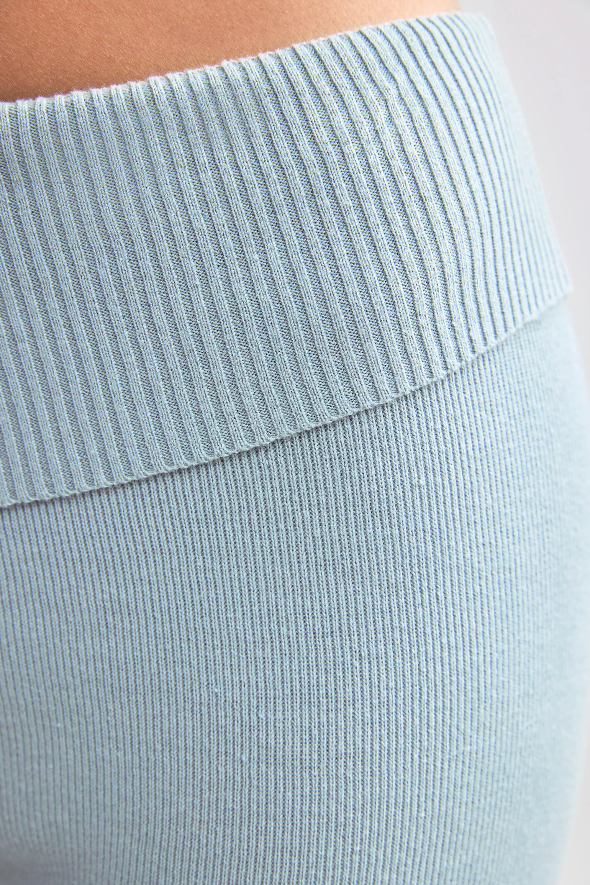 Chunky Knit Foldover Kick Flare Trousers in Dusty Teal