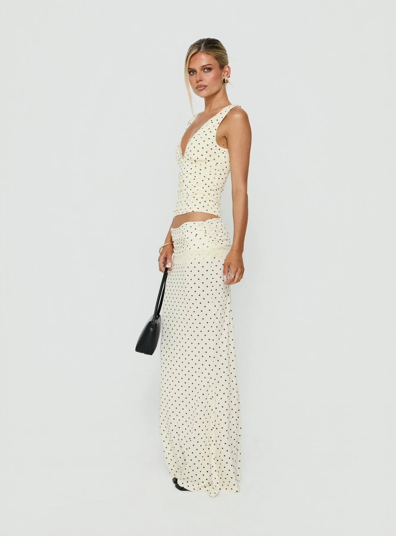 Zespri Jersey Maxi Skirt Cream Polka Dot