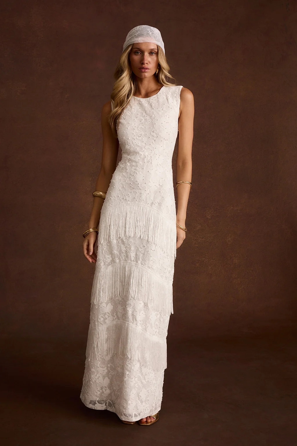 Shadows White Lace Fringe Maxi Dress