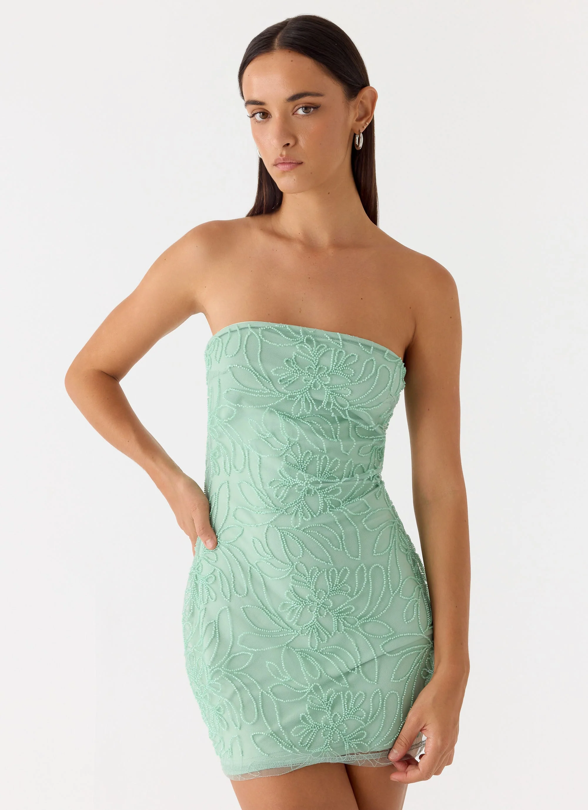 Dangerous Kind Beaded Mini Dress - Sage - luluinthesky