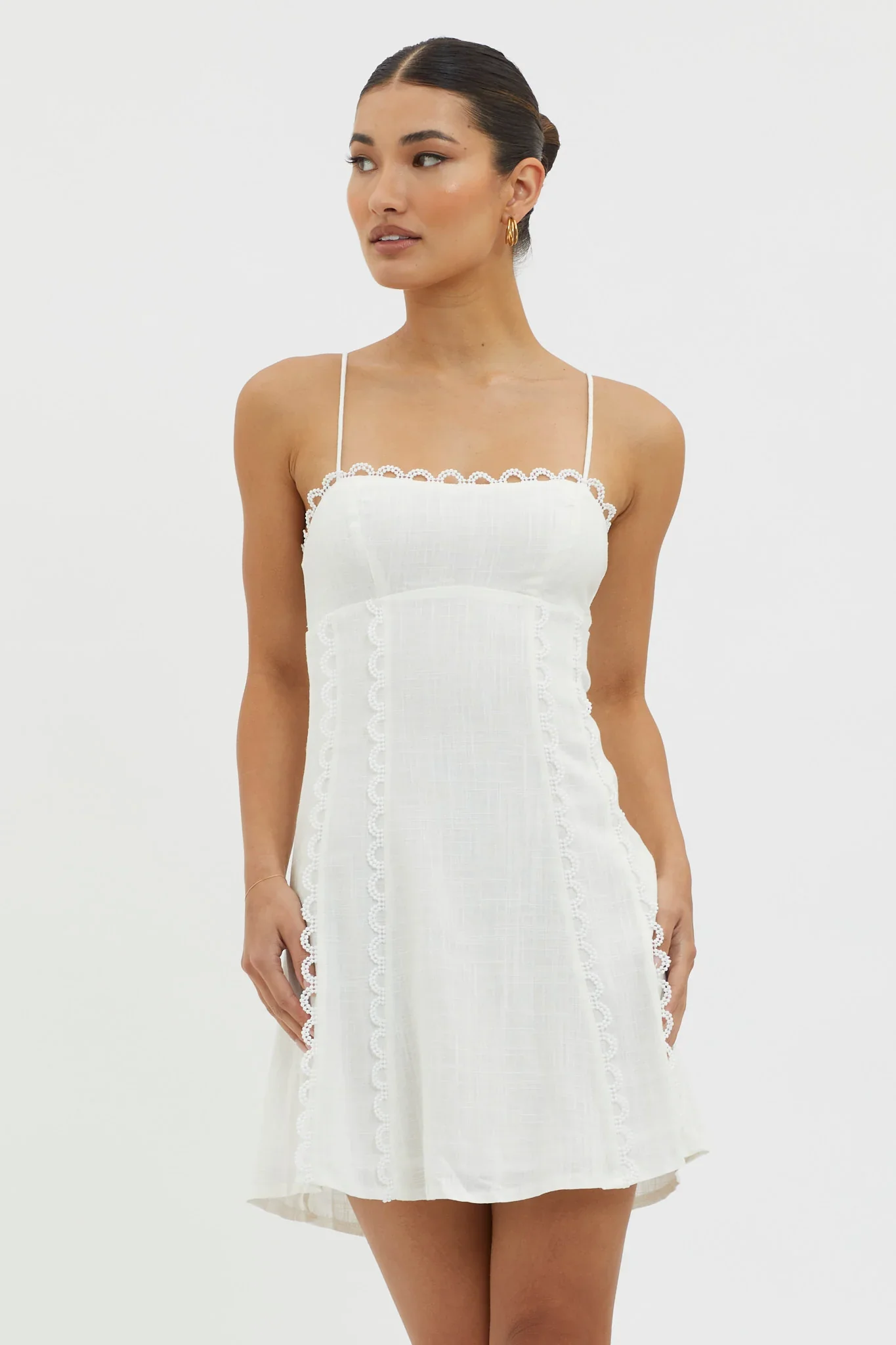 Chamberlain Scallop Trim Mini Dress White - luluinthesky