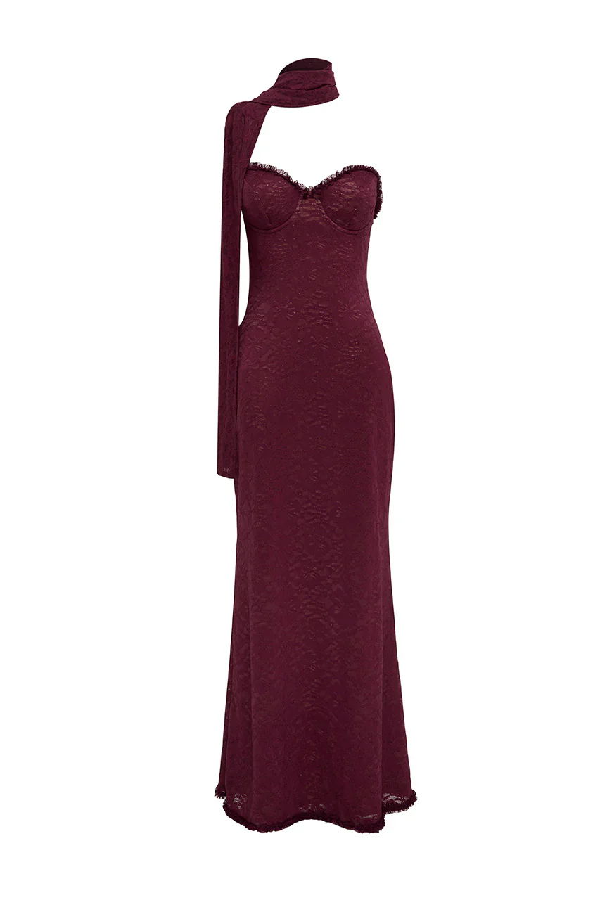 AMANA STRAPLESS SCARF MAXI DRESS - WINE - luluinthesky