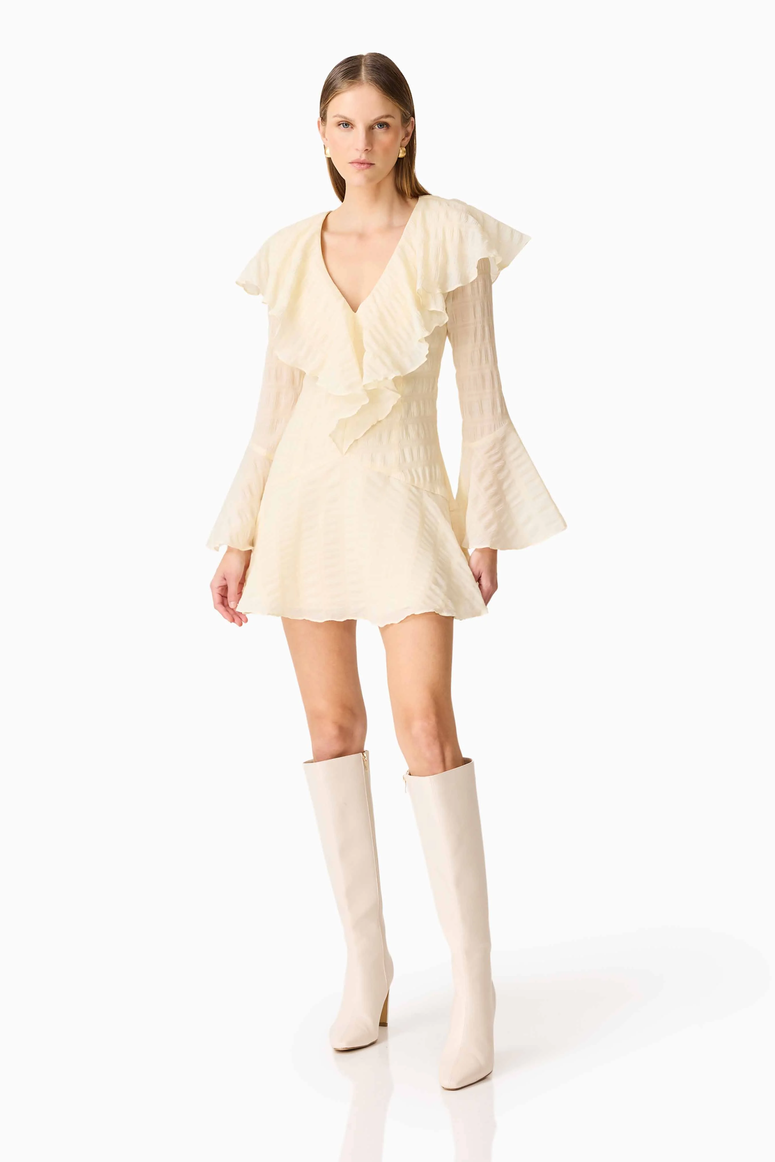 CURAAE Maribelle Long Sleeve Mini Dress in Lemon Yellow