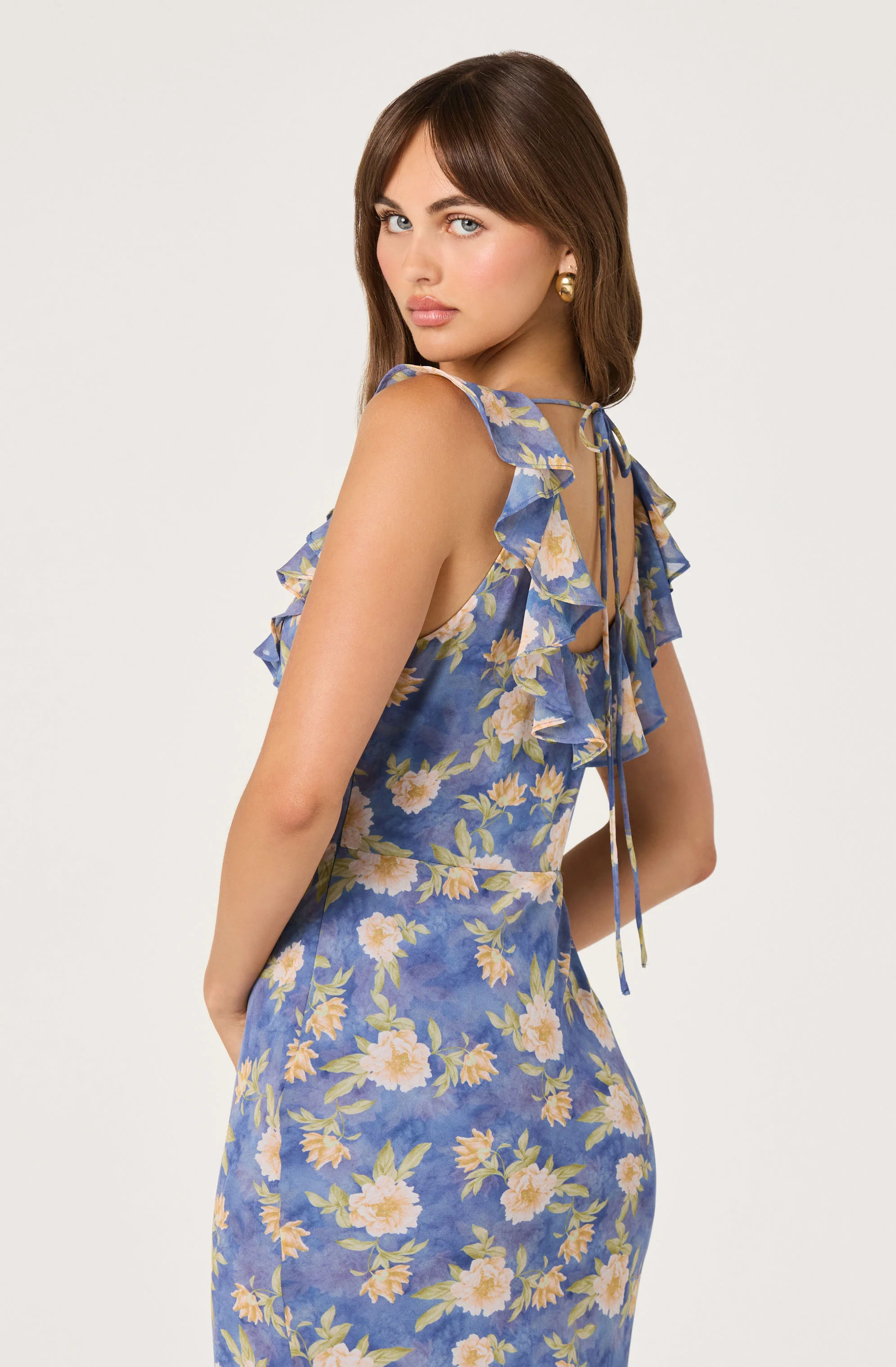 Caroletta Ruffle-Neck Chiffon Maxi Dress
