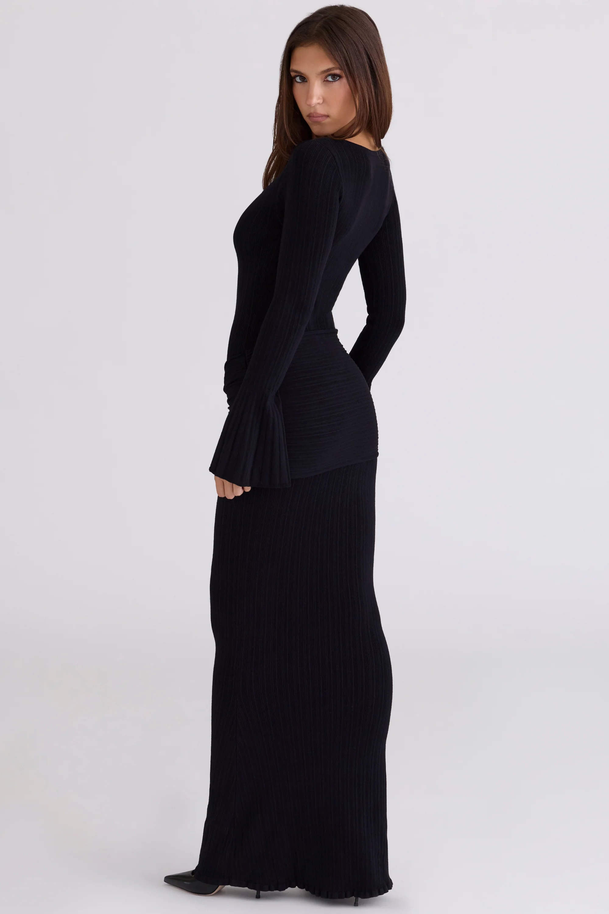 Black Flute Sleeve Maxi Dress