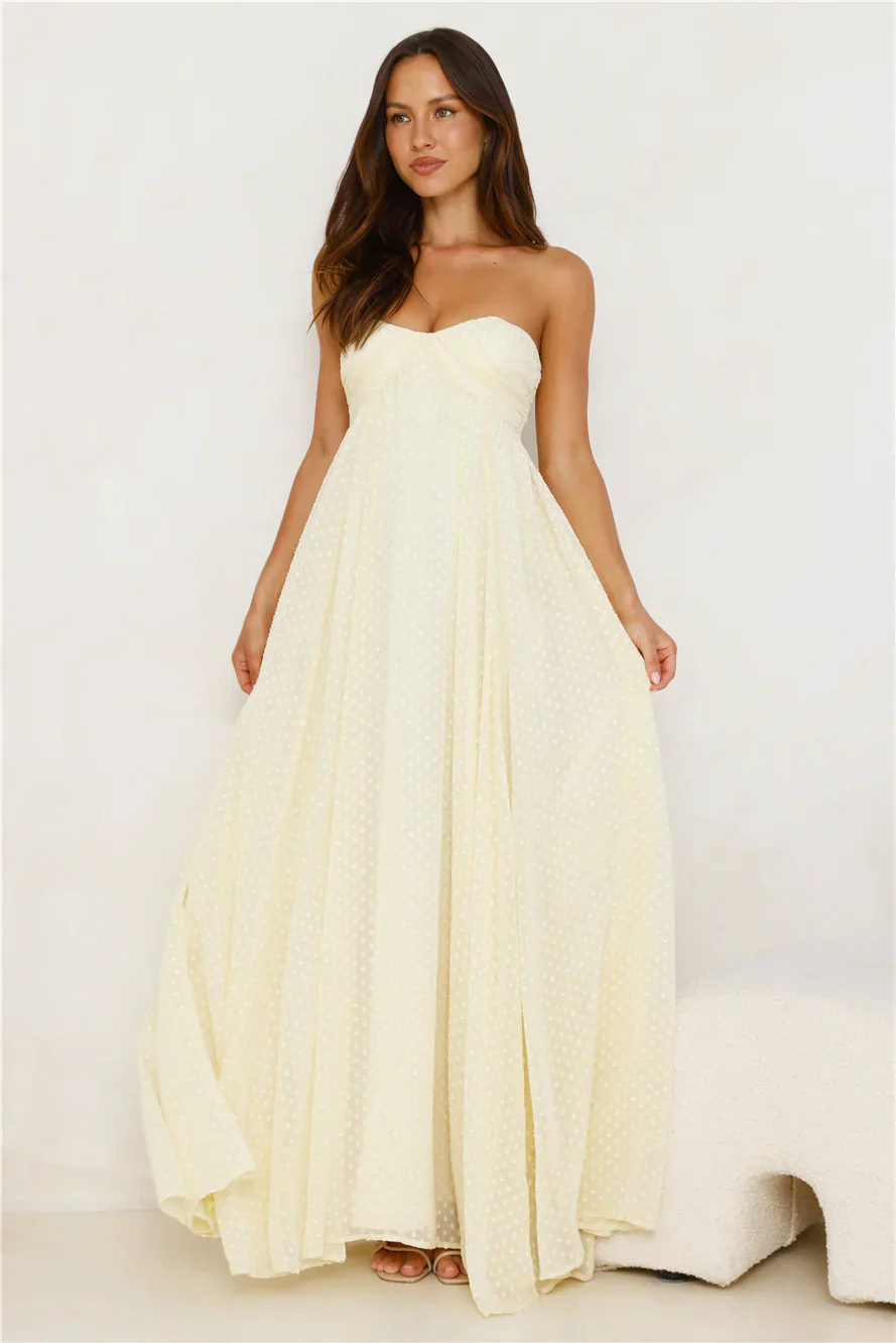Secluded Grove Strapless Maxi Dress Yellow - luluinthesky