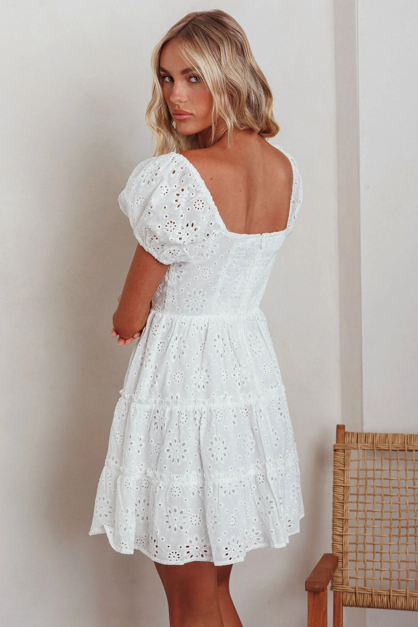 Home Sweet Home Eyelet Mini Dress White - luluinthesky