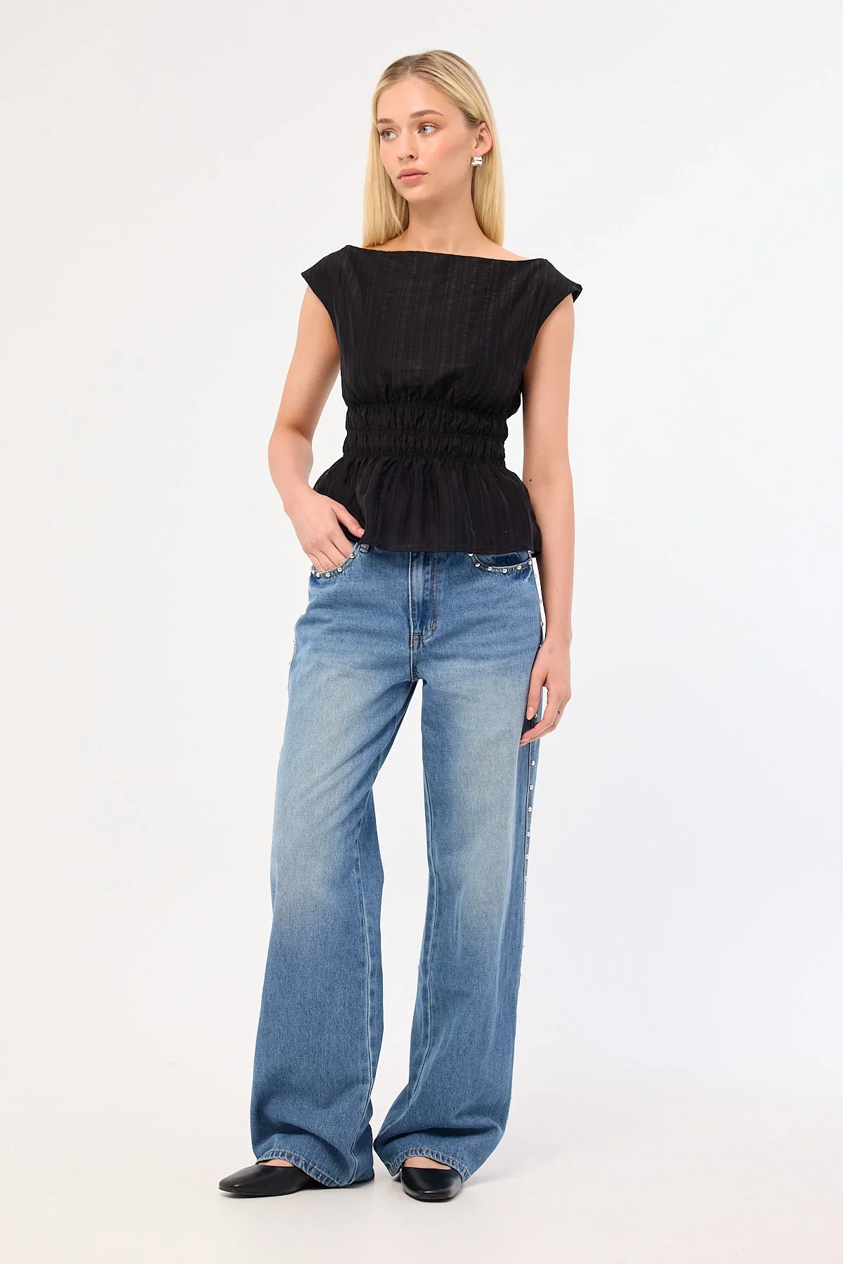 Perfect Stranger Claudette Shirred Top Black