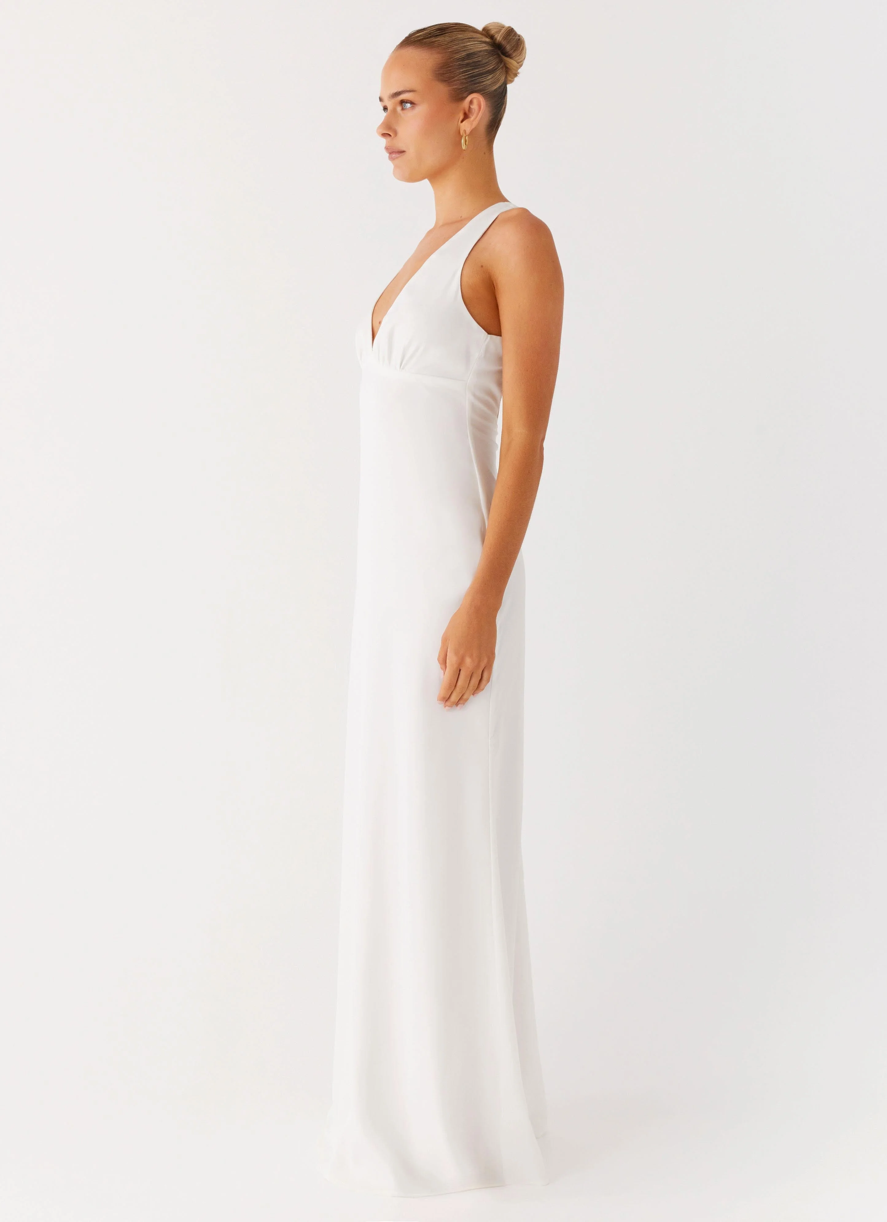 Desi Halterneck Maxi Dress - White - luluinthesky