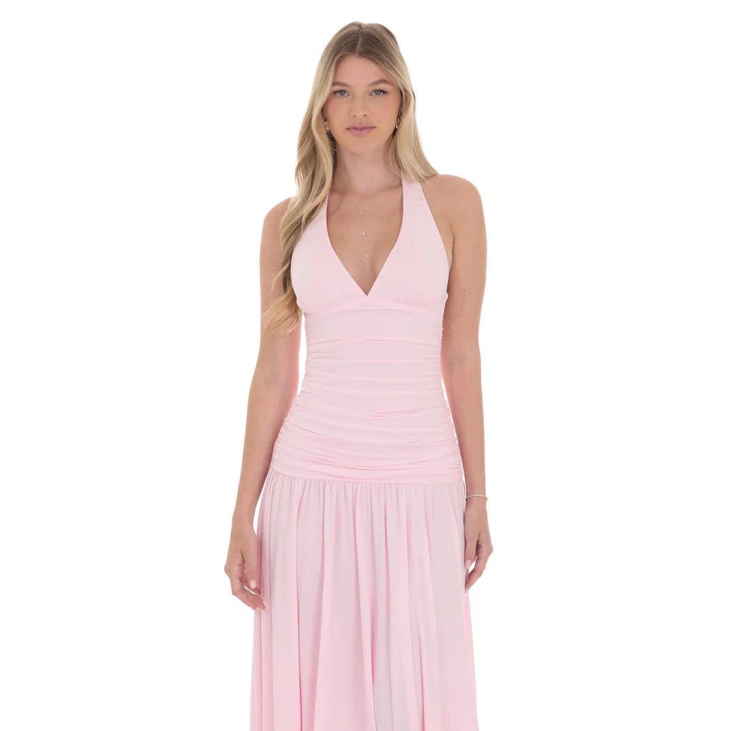 Halter Drop Waist Maxi Dress in Pink - luluinthesky
