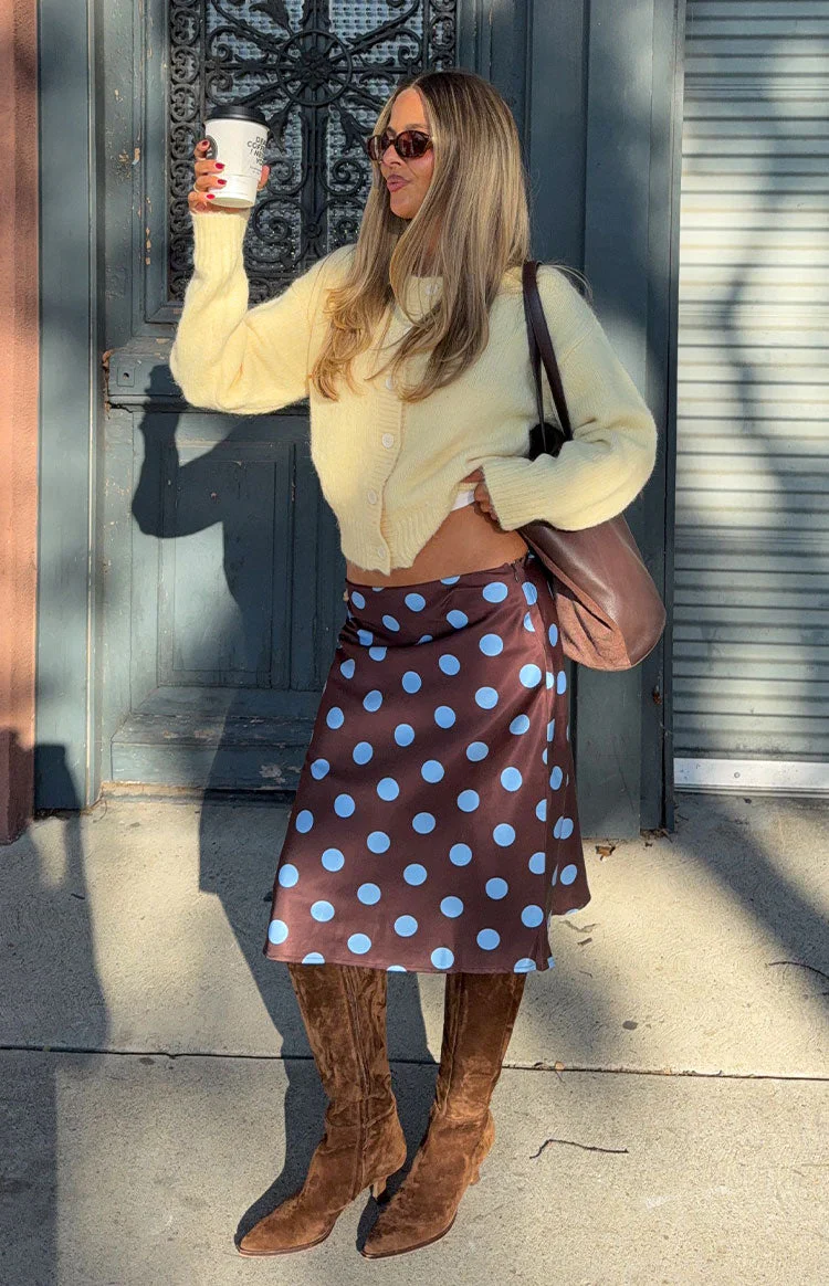 Charlize Brown and Blue Polka Dot Midi Skirt