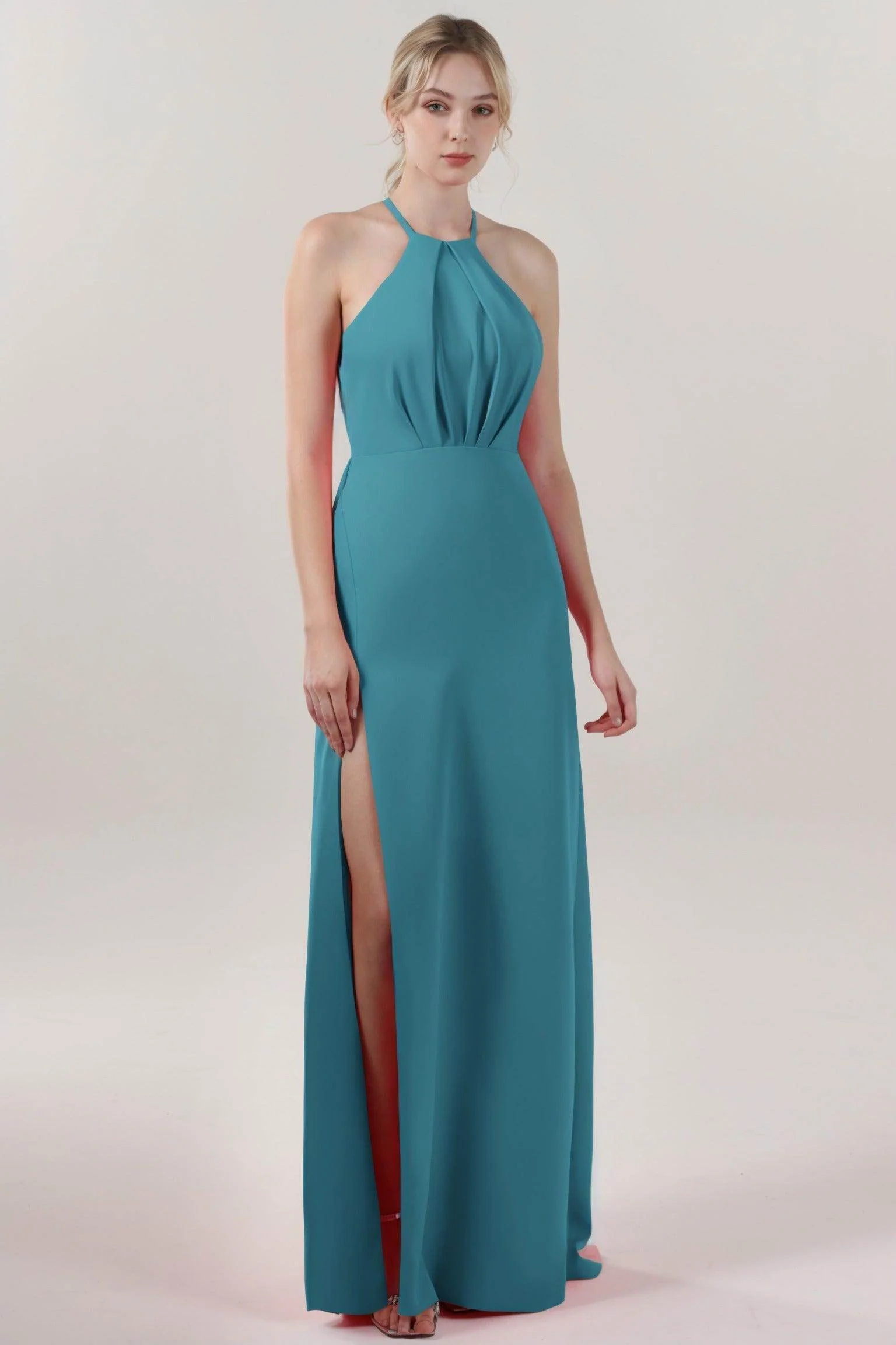 Sheath-Column Maxi Stretch Crepe Bridesmaid Dress CS0597BM