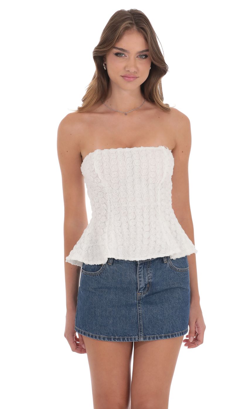 Floral Strapless Peplum Top in White