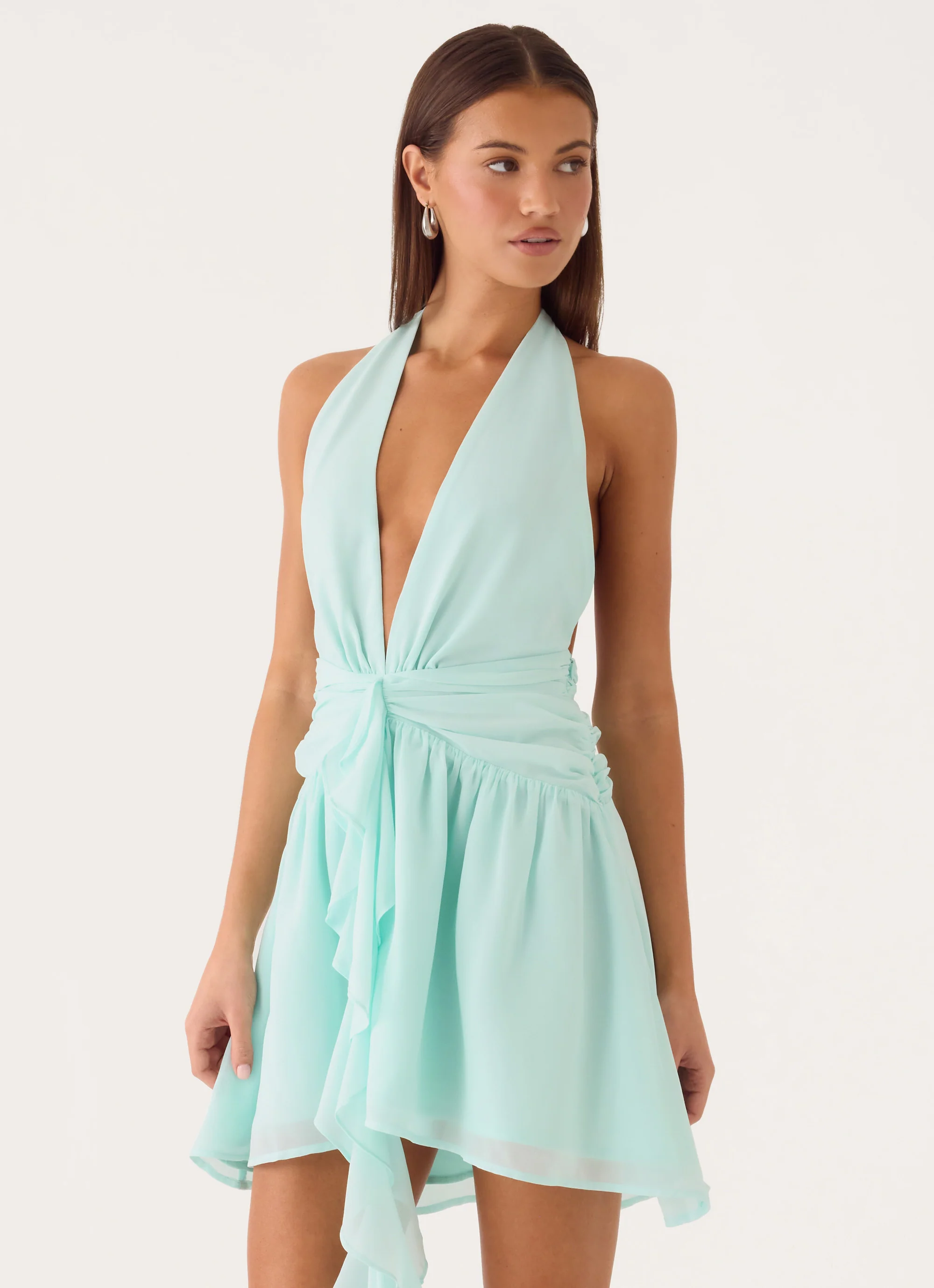 Guide You Halter Neck Mini Dress - Aqua