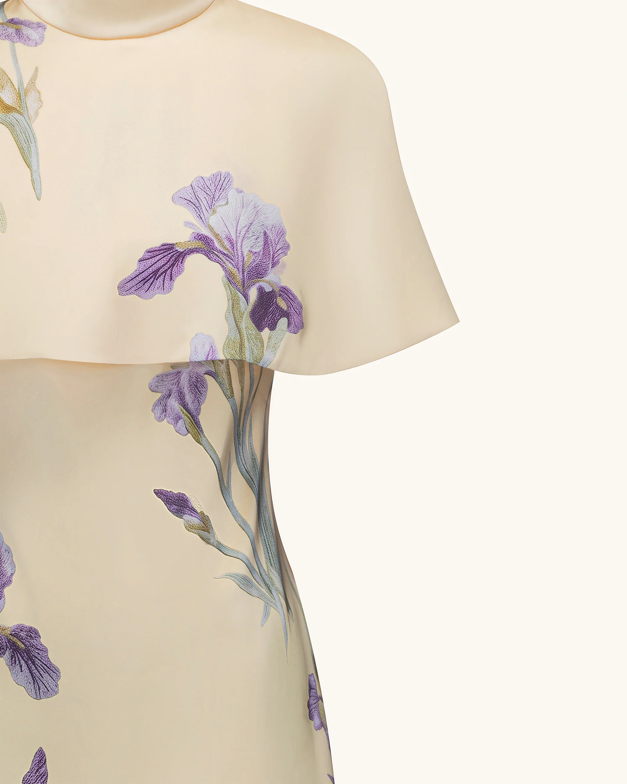 Iris Print Cape Overlay Mini Dress - Soft Yellow - FASHION NOB