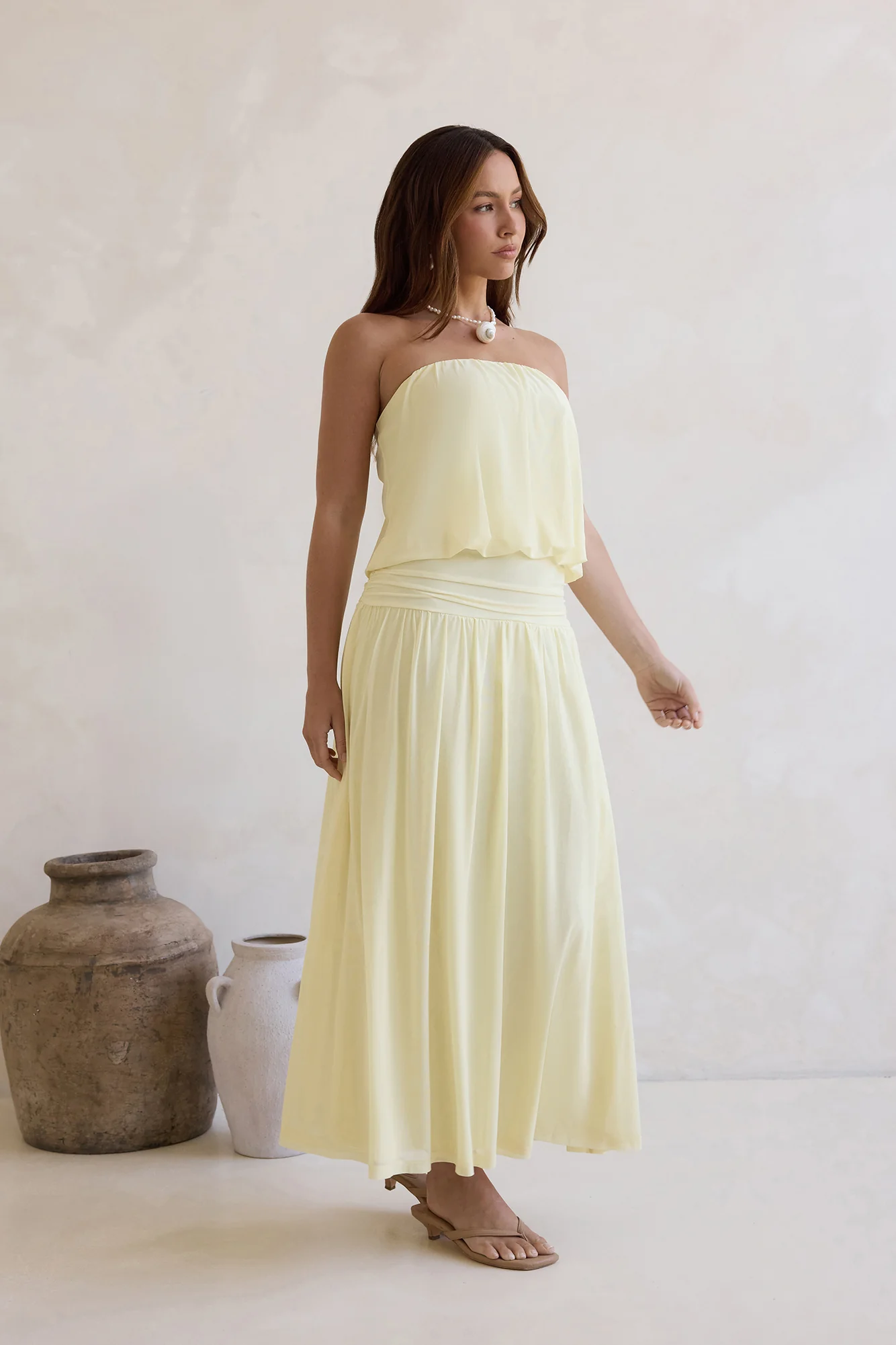 Calling Me Mesh Strapless Maxi Dress Yellow - luluinthesky