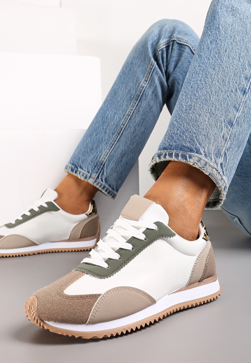 Brązowe Sneakersy  z Ozdobnymi Wstawkami Fania