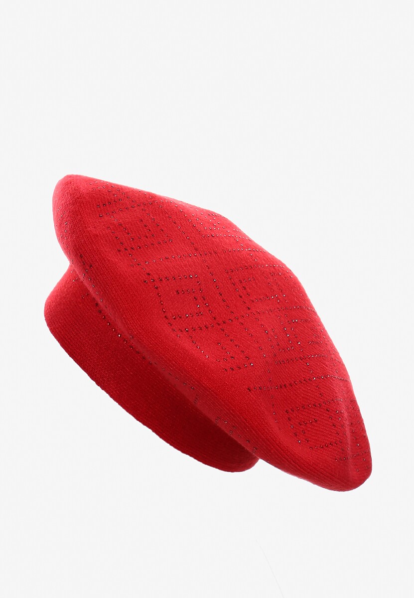 Jasnobeżowa Czapka Beret z Geometrycznym Wzorem z Cyrkoniami Holindia
