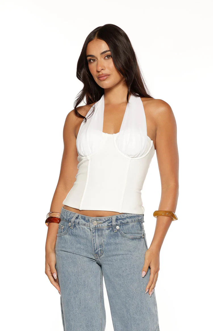 Ivie White Corset Halter Neck Top