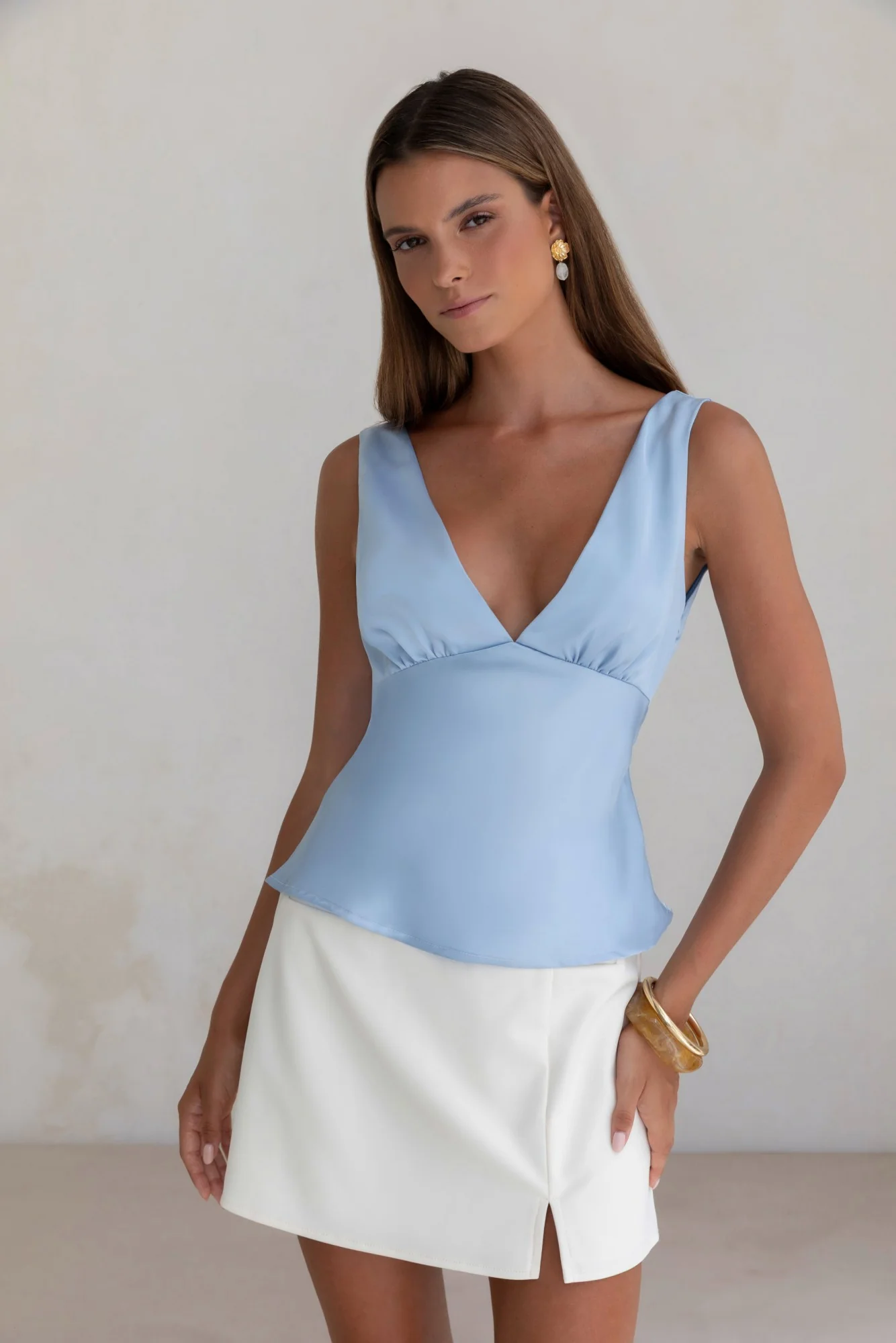 Essence Of Sunlight Satin Top Blue