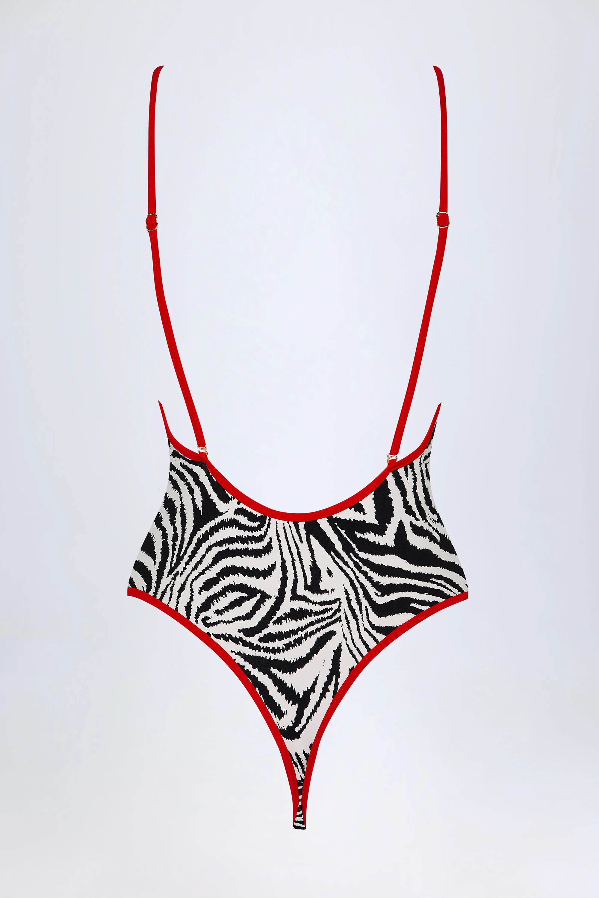 Charm-Detail Cross-Back Swimsuit in Zebra Print