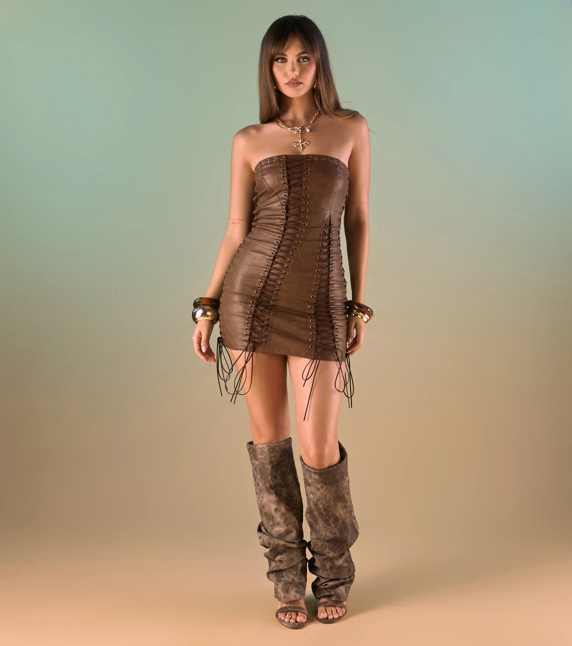 Main Event Energy Faux Leather Mini Dress