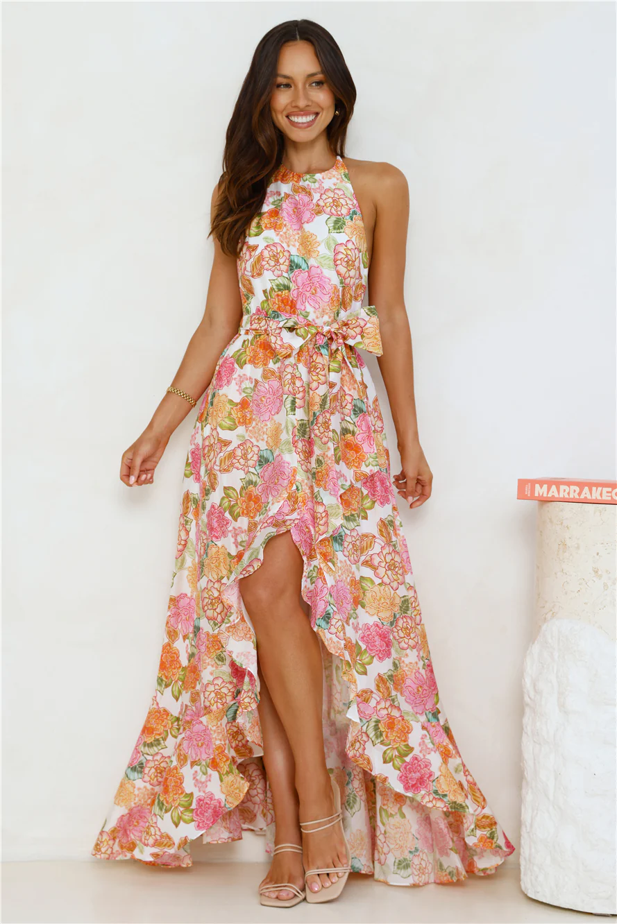 Floral Allure Halter Maxi Dress Orange