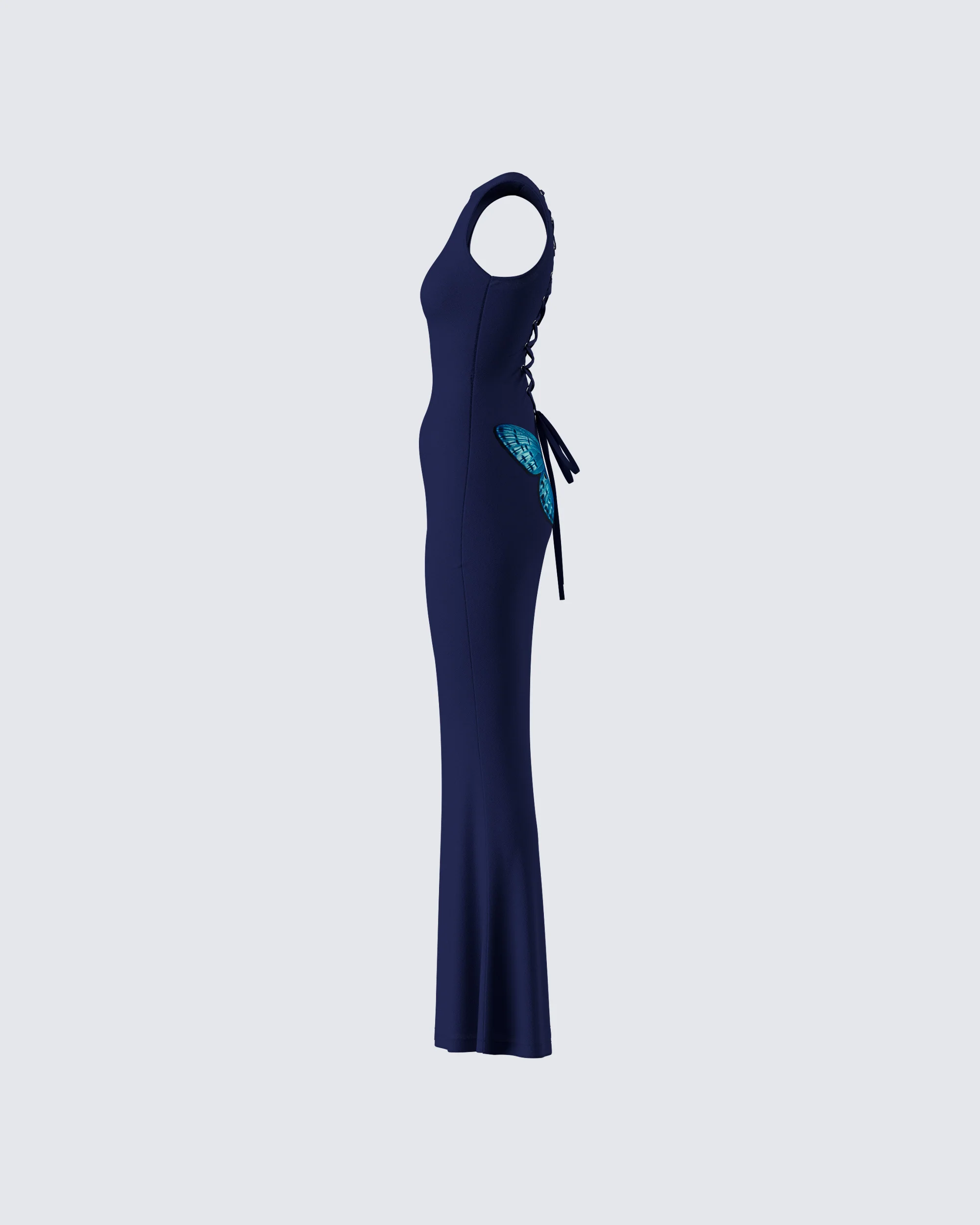 Kinny Navy Butterfly Print Maxi Dress