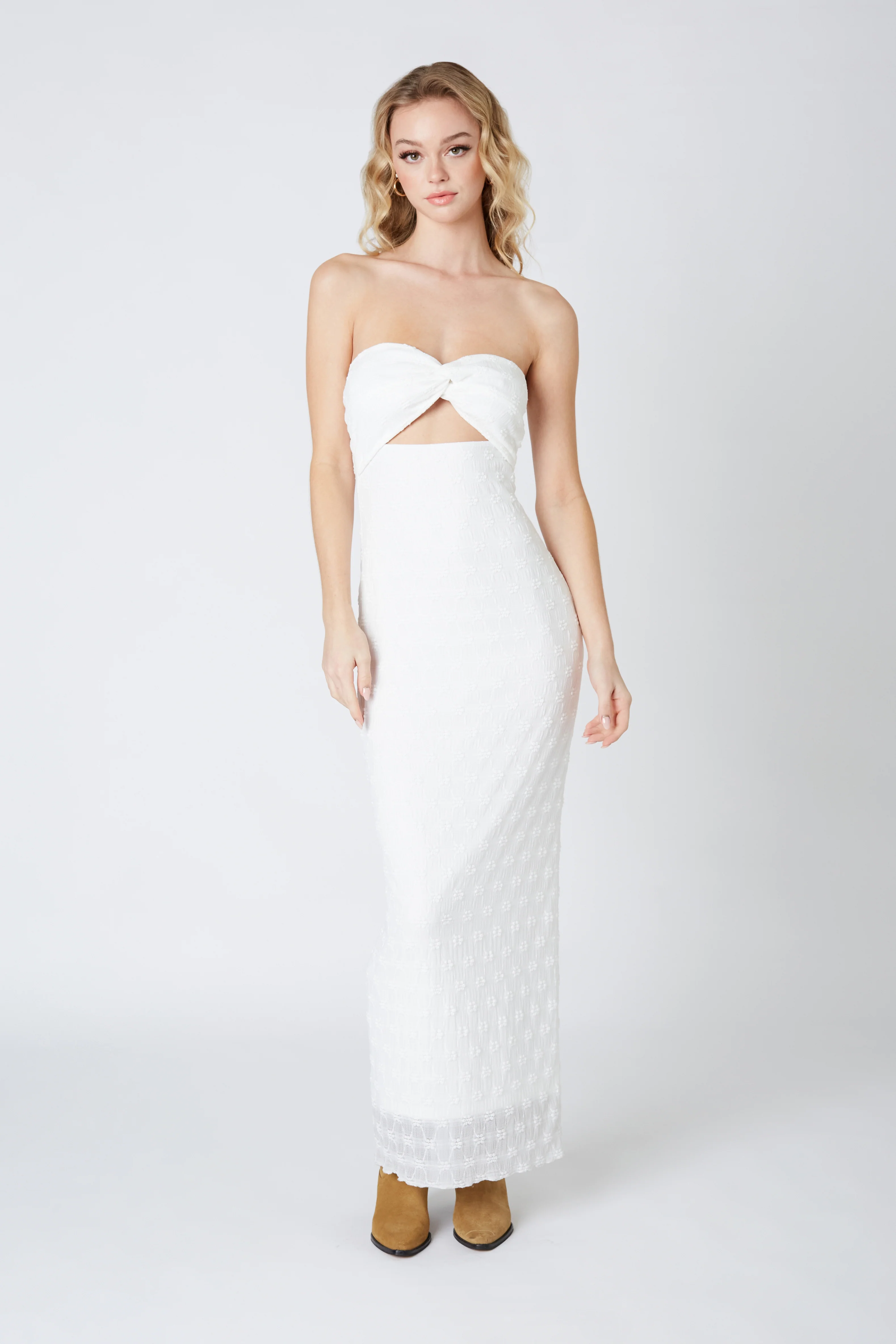 Strapless Lace Cut Out Maxi Dress