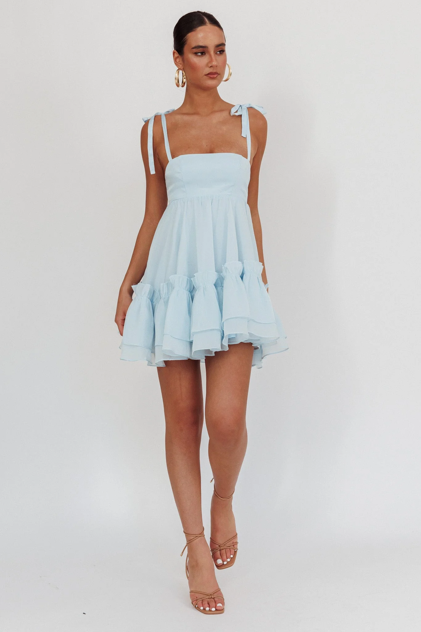 Dream Chaser Frill Hem Babydoll Dress Blue - luluinthesky