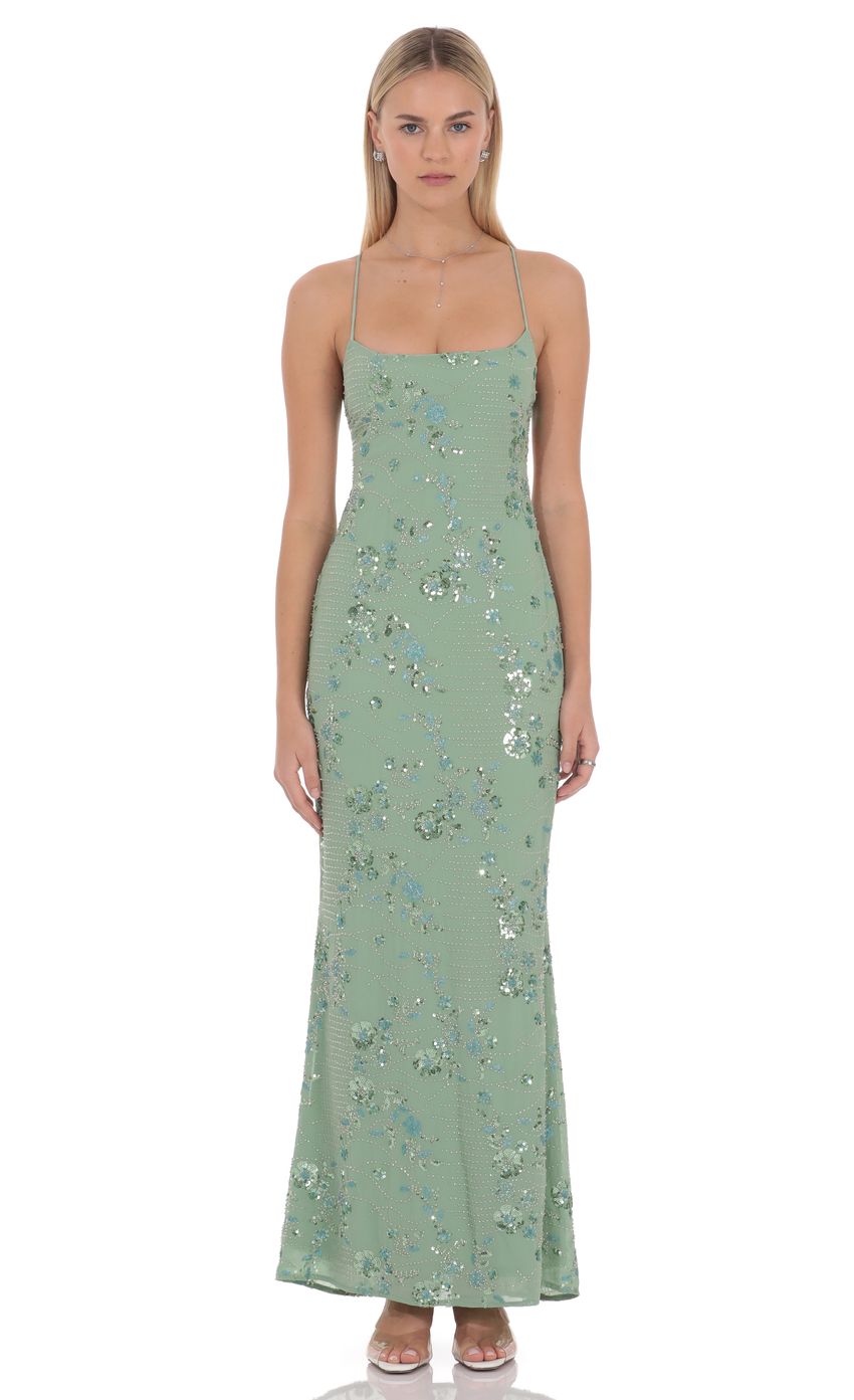 Lilia Embellished Maxi Dress in Green