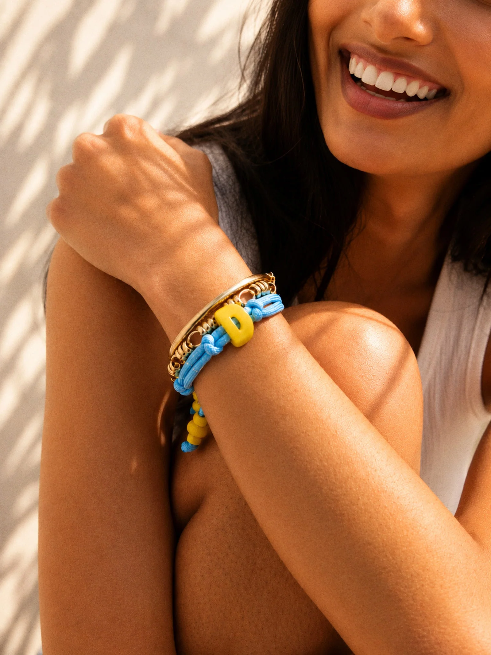Knotty Enamel Initial Custom Bracelet - Blue/Yellow Double Letter