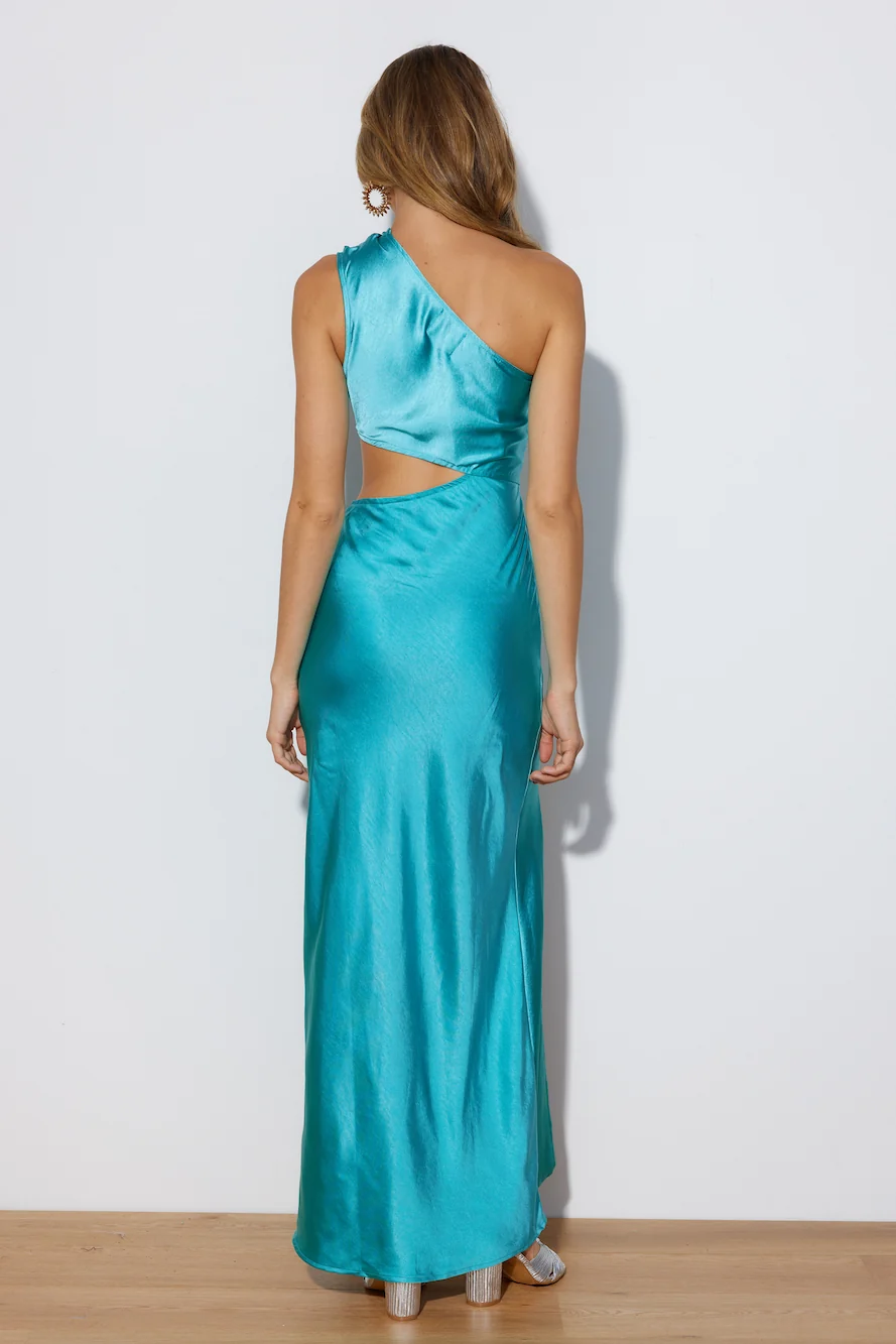 Poker Faced Satin Maxi Dress Aqua