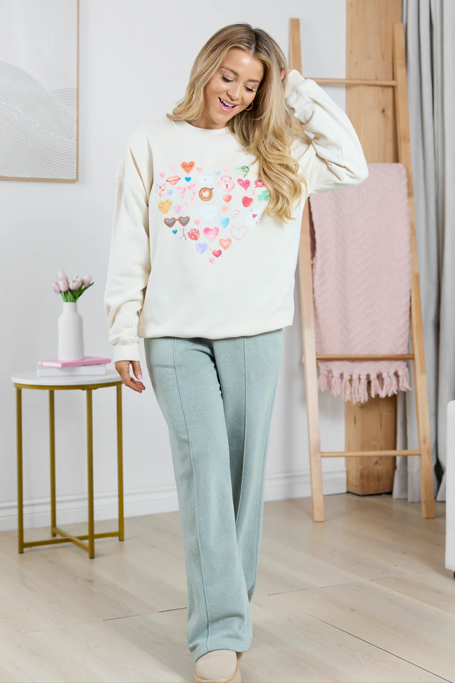 Heart Icons Cream Graphic Sweatshirt