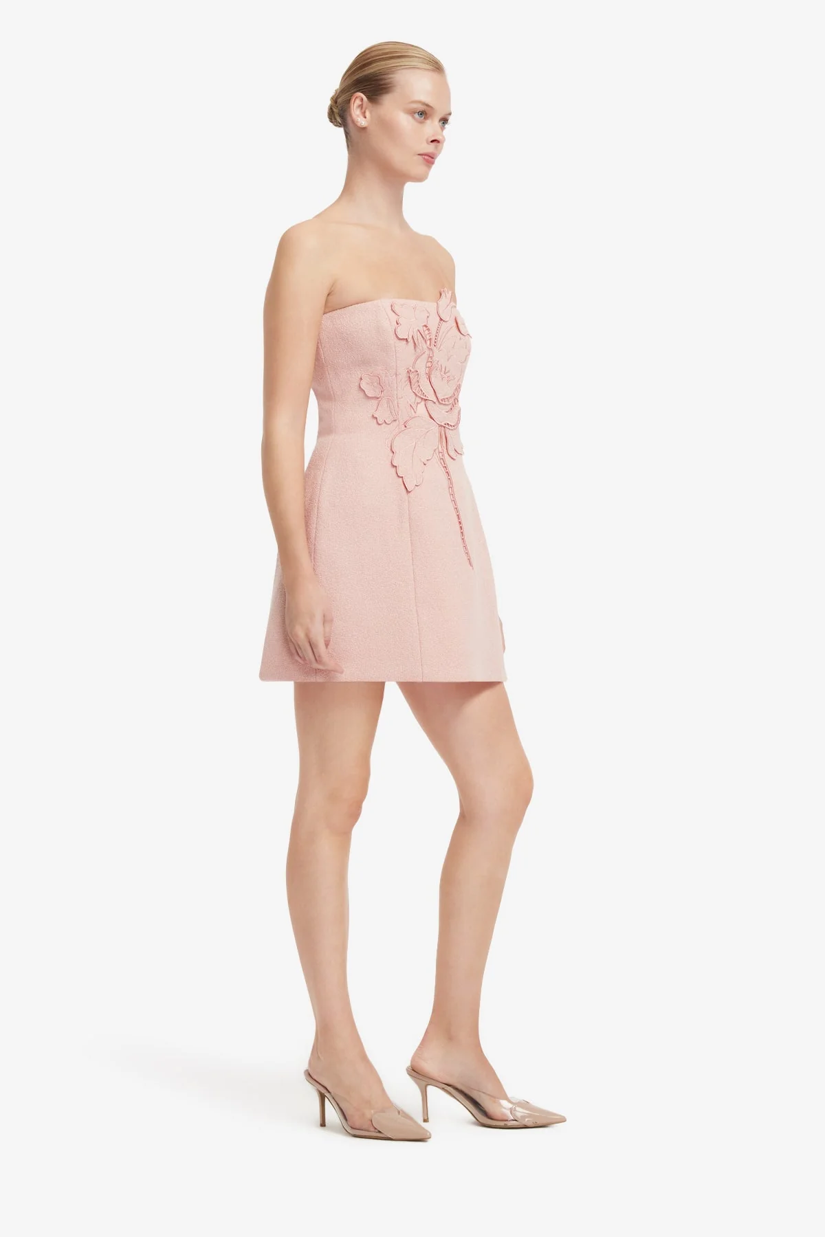 Roselle Appliqué Tweed Bustier Mini Dress - Dusty Pink