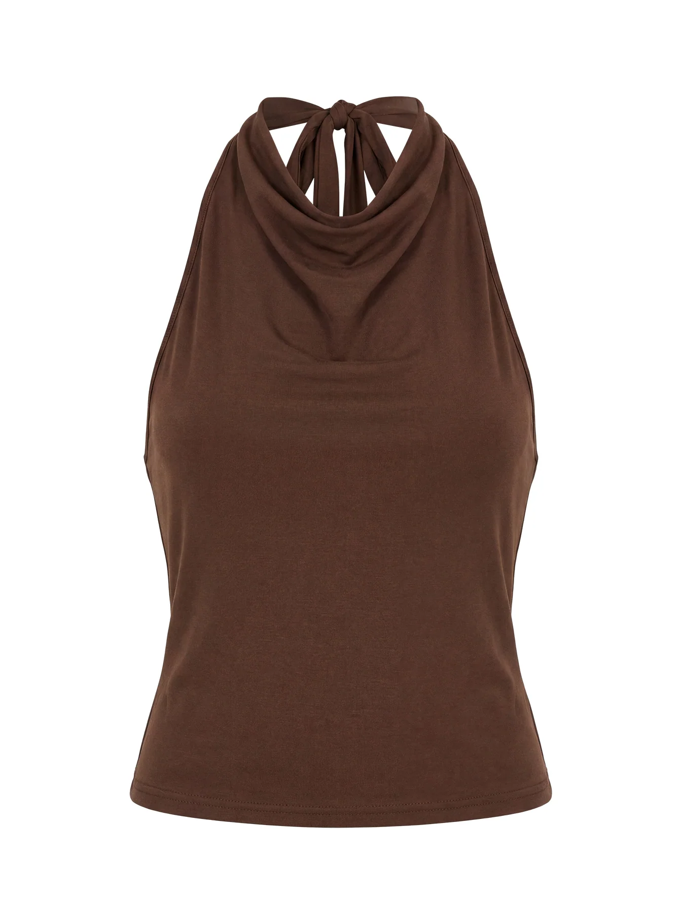 Katiana High Neck Cowl Top Brown