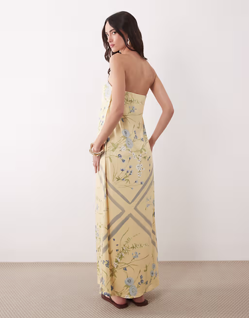 strapless maxi dress in floral print