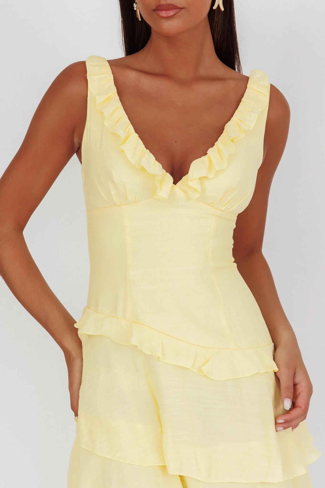 Khlara V-Neck Frill Trim Maxi Dress Butter