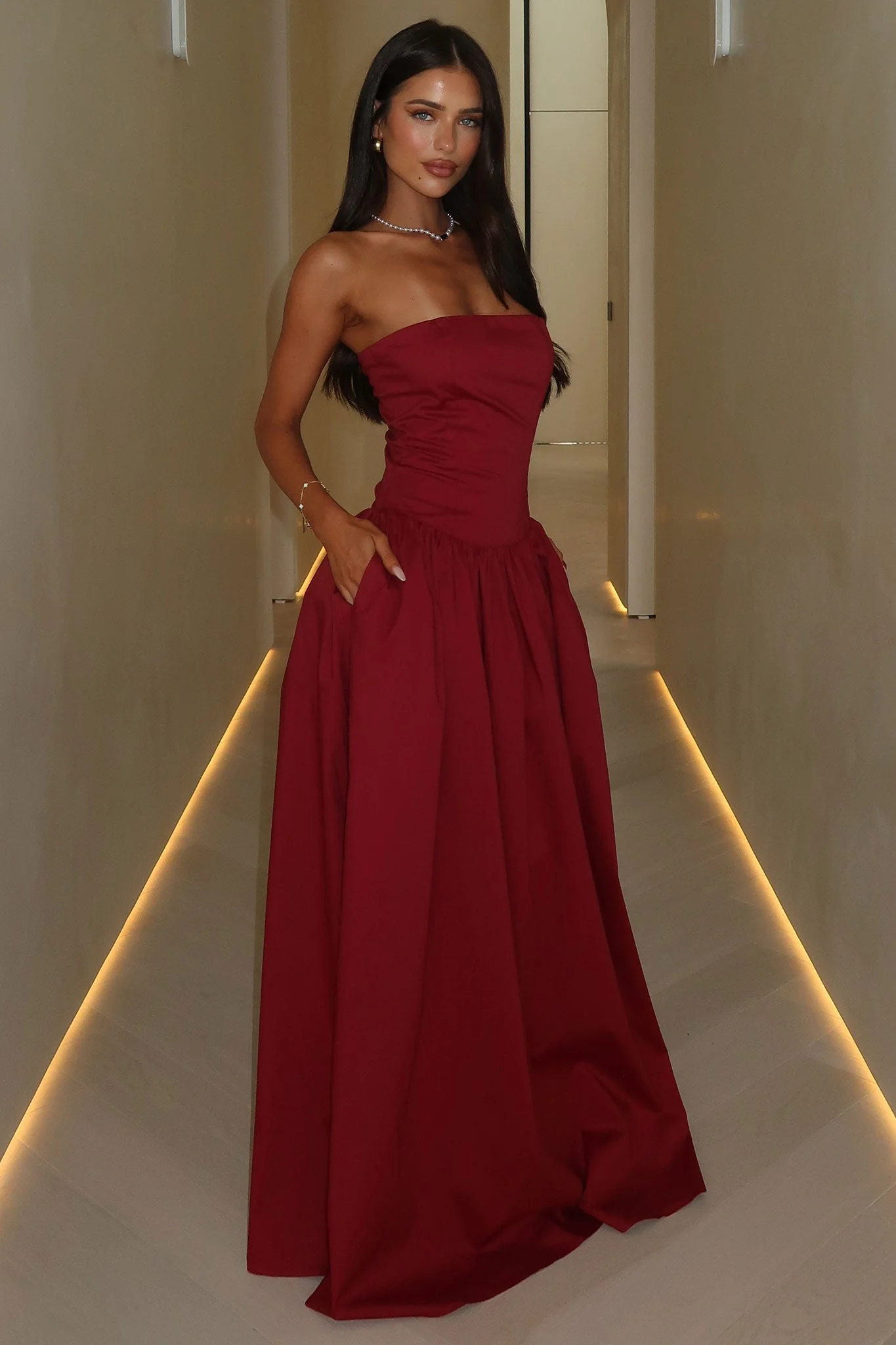 Iridessa Strapless Maxi Dress - Burgundy