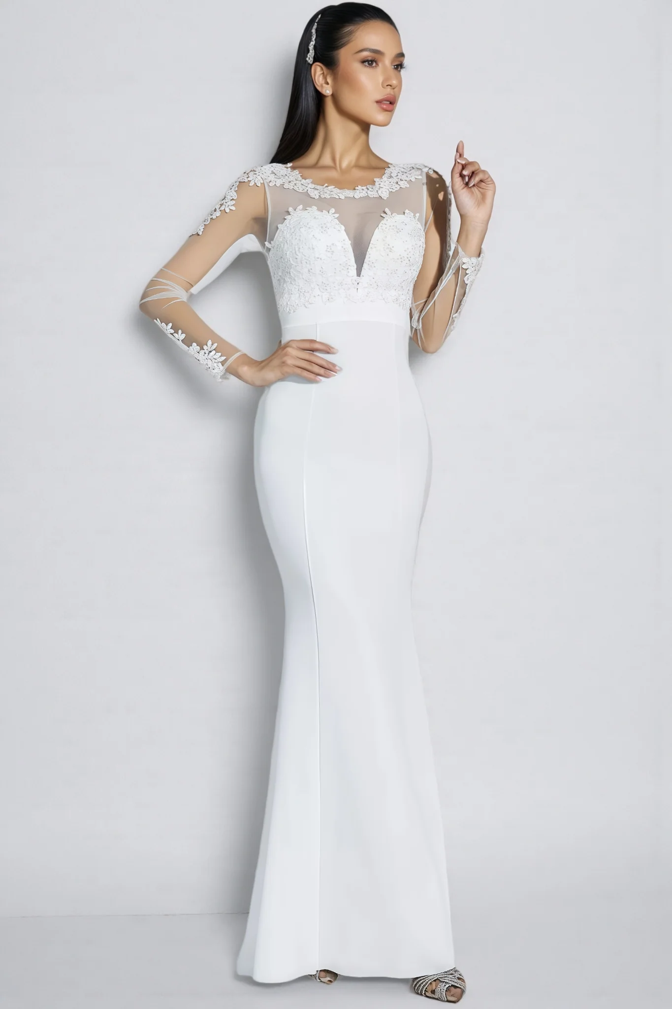 Marend White Lace Bodycon Maxi Dress