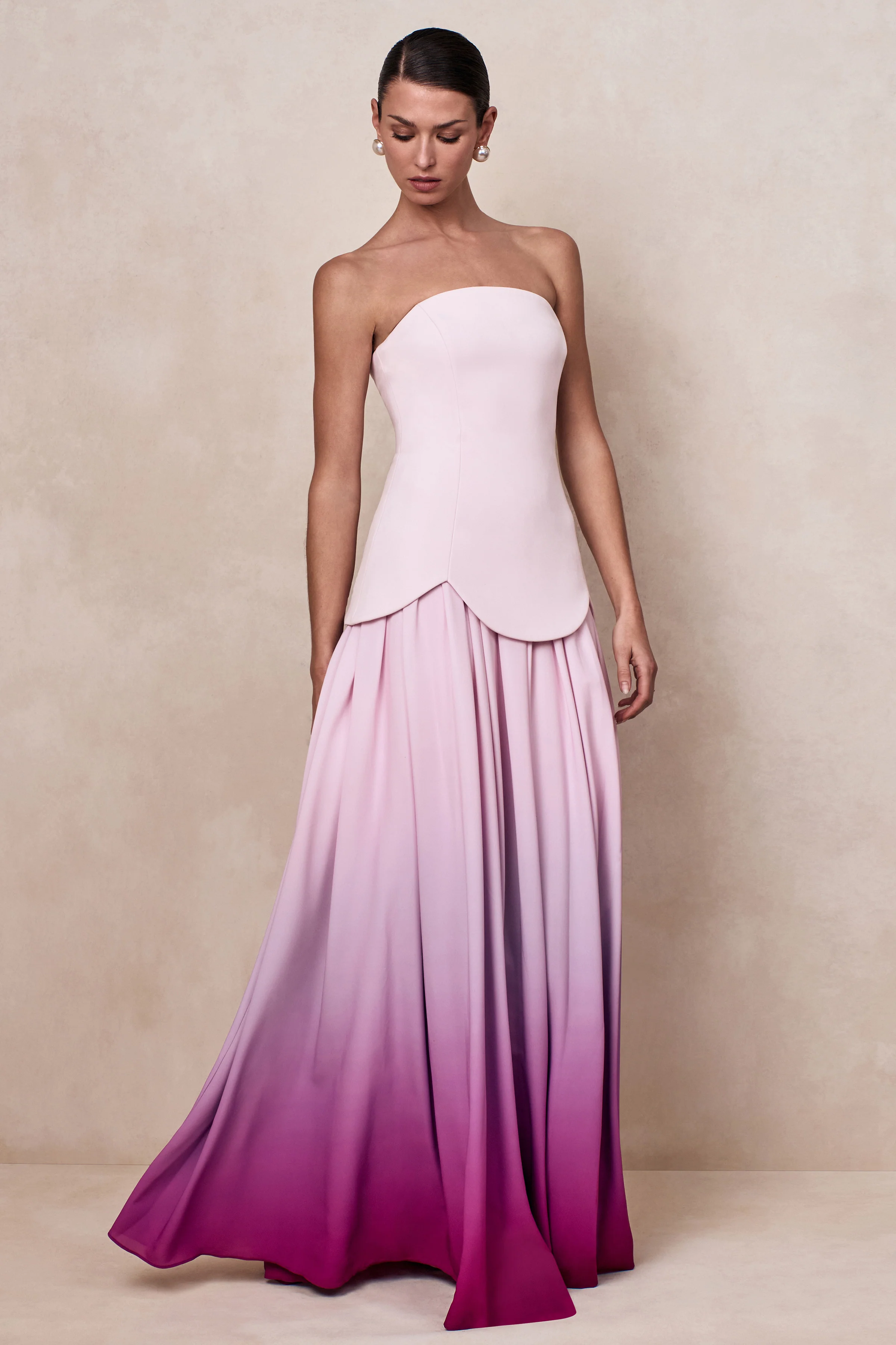 Nia | Pink Ombre Bandeau Maxi Dress