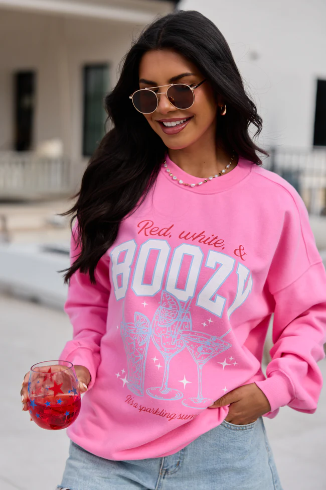 Red, White, & Boozy Pink Graphic Sweatshirt