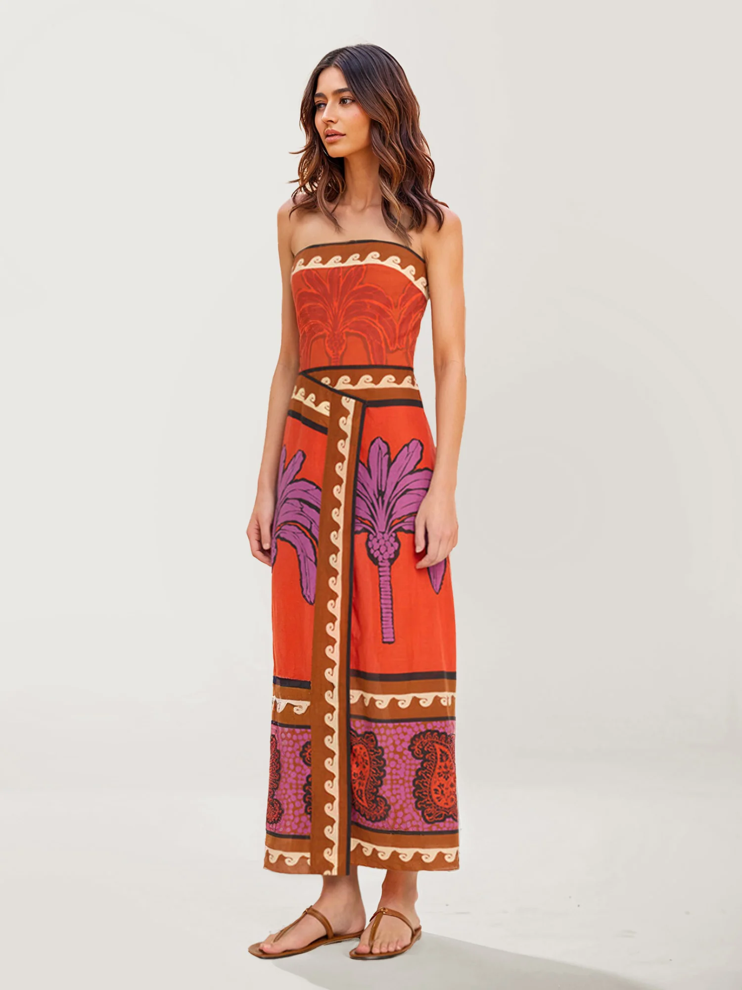 Strapless Bohemian Midi Dress