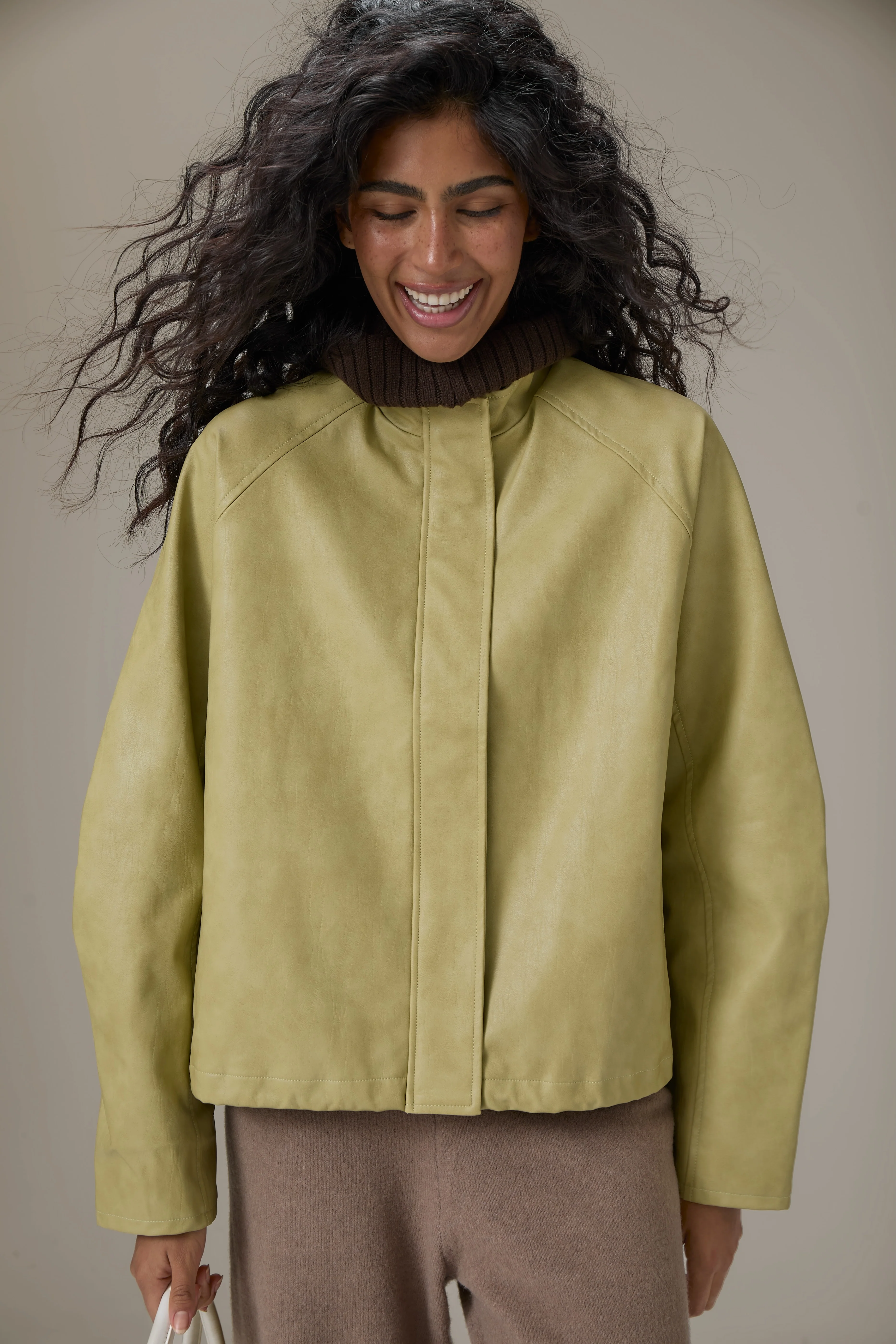 Bramley Faux Leather Jacket in Apple Green